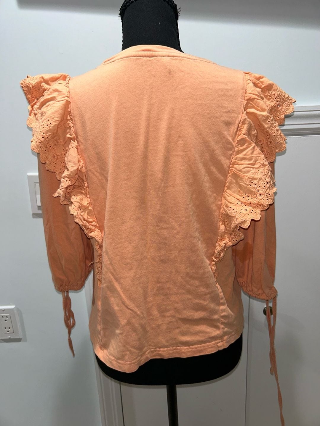 SHEIN Eyelet Ruffle Top Size S Peach Long Sleeve 4