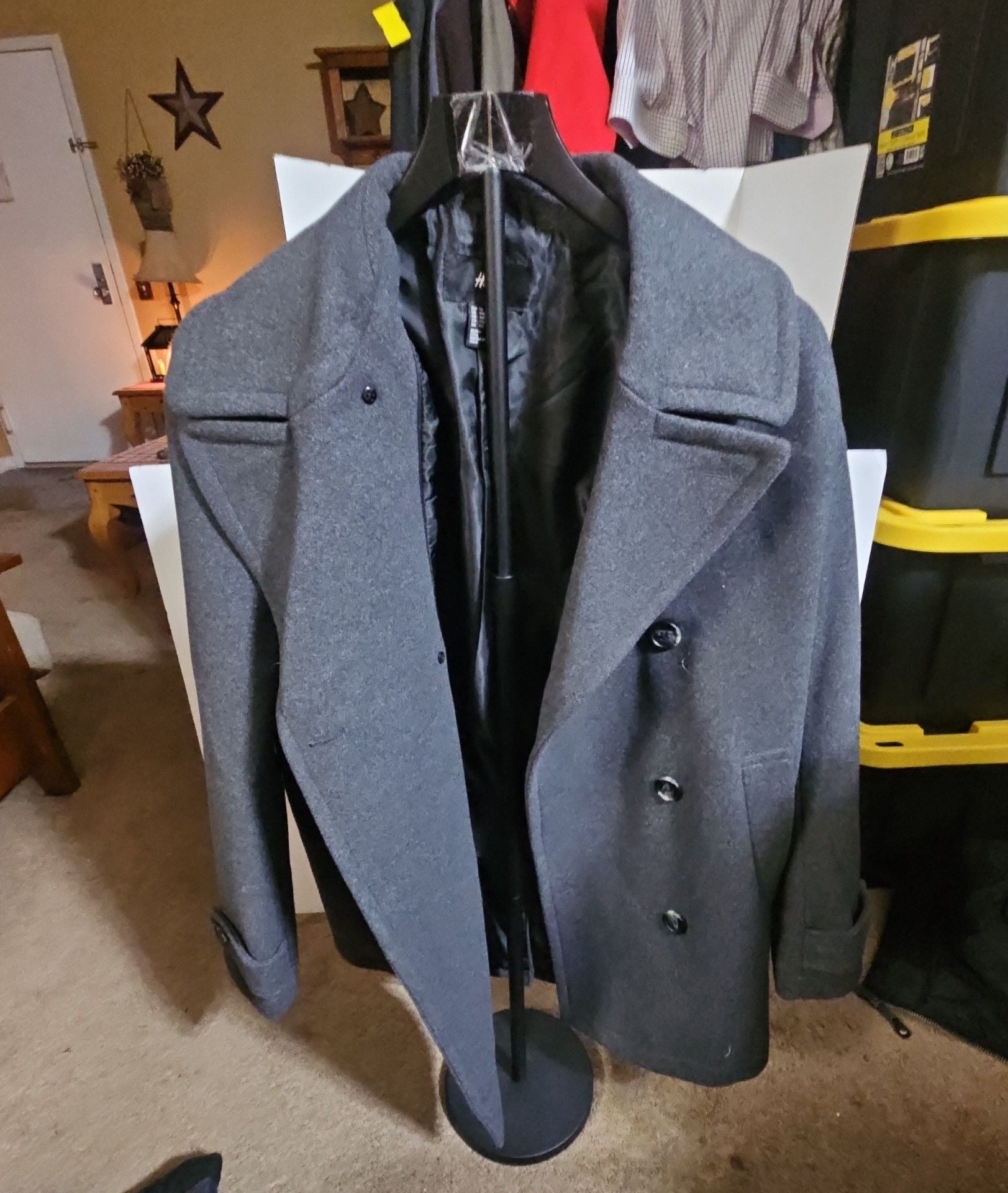 H&M Wool Blend Peacoat Size 40R Gray Double Breasted Jacket 2