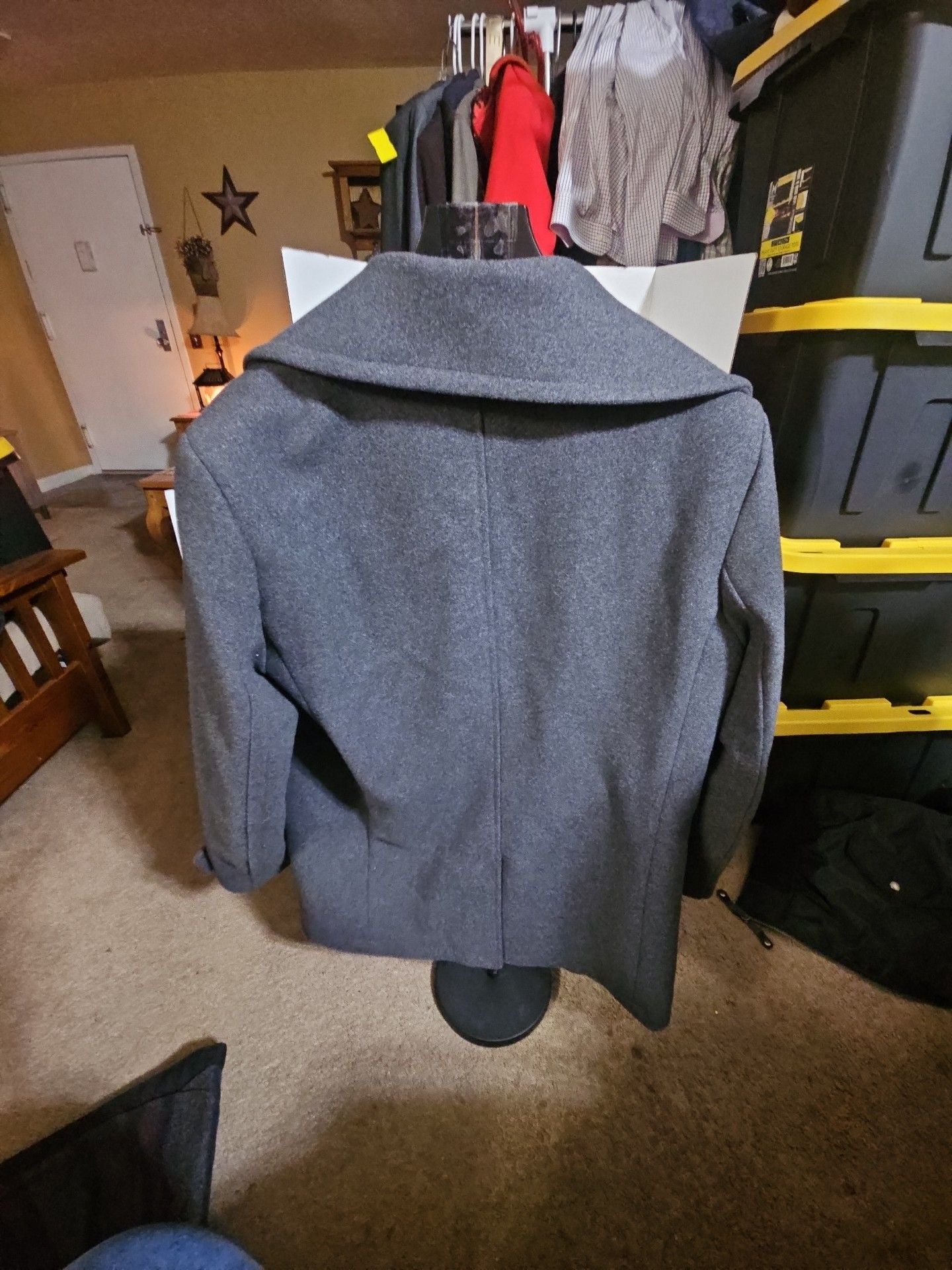 H&M Wool Blend Peacoat Size 40R Gray Double Breasted Jacket 3