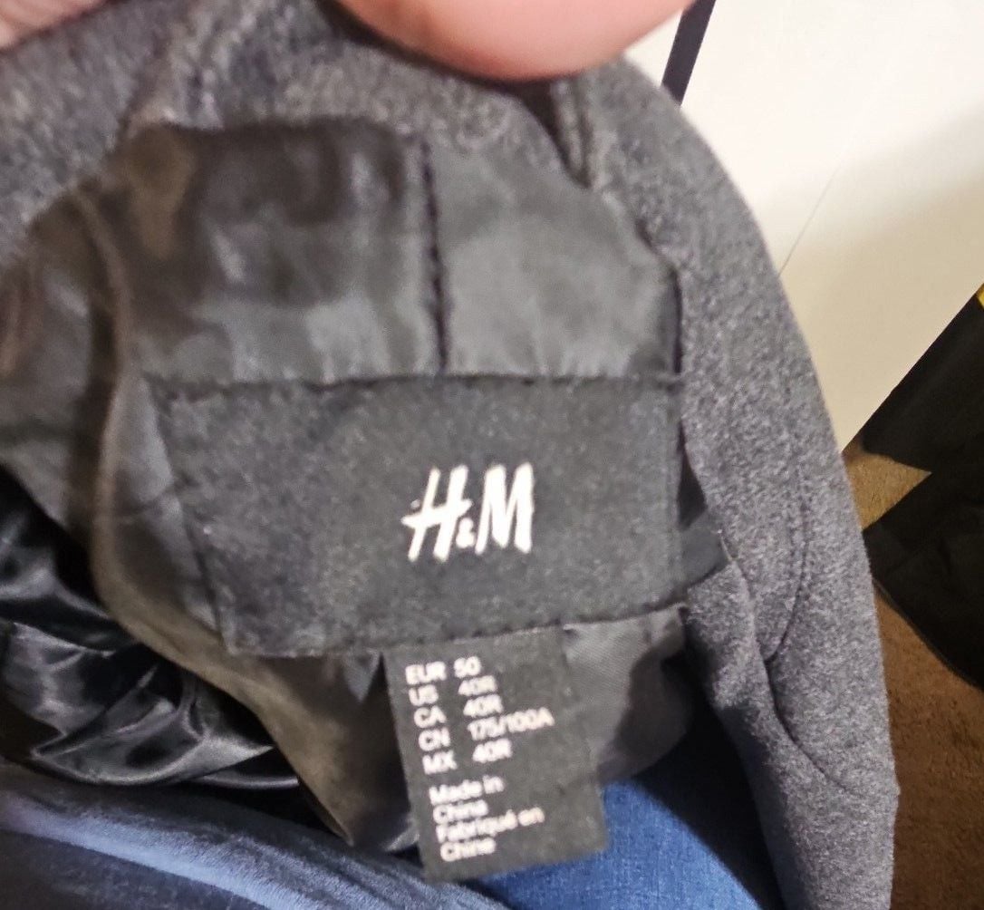 H&M Wool Blend Peacoat Size 40R Gray Double Breasted Jacket 4