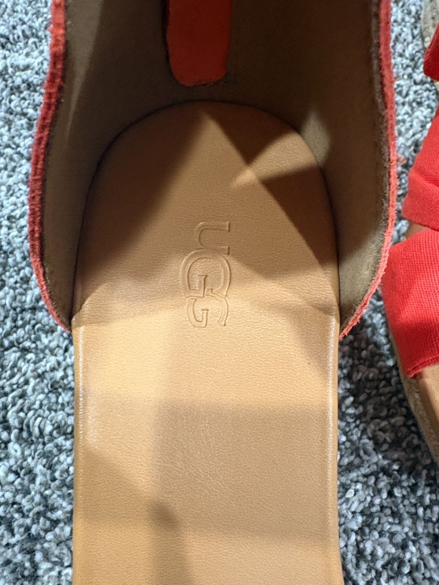 UGG Wedge Espadrille Sandals Size 8.5 Red Canvas Suede Ankle Tie 3