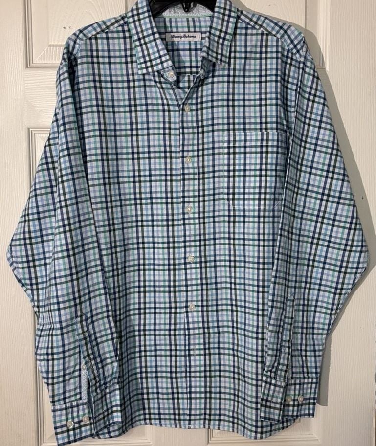 Tommy Bahama Long Sleeve Plaid Button Down Shirt Size L Blue Green 2