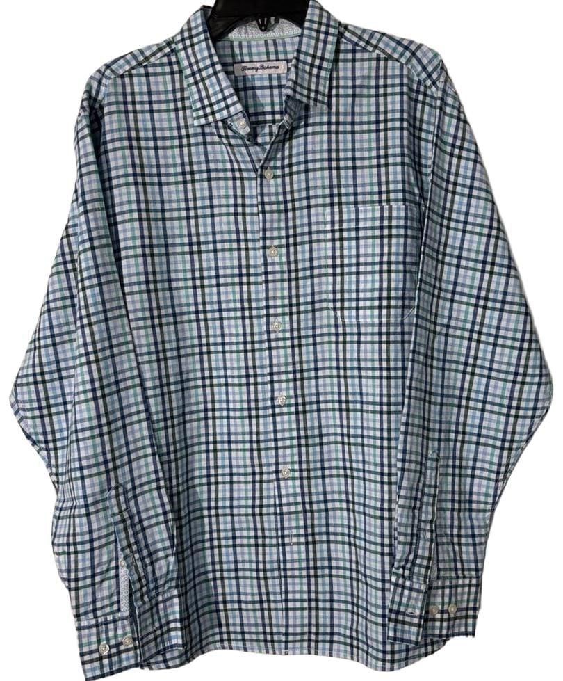 Tommy Bahama Long Sleeve Plaid Button Down Shirt Size L Blue Green 3