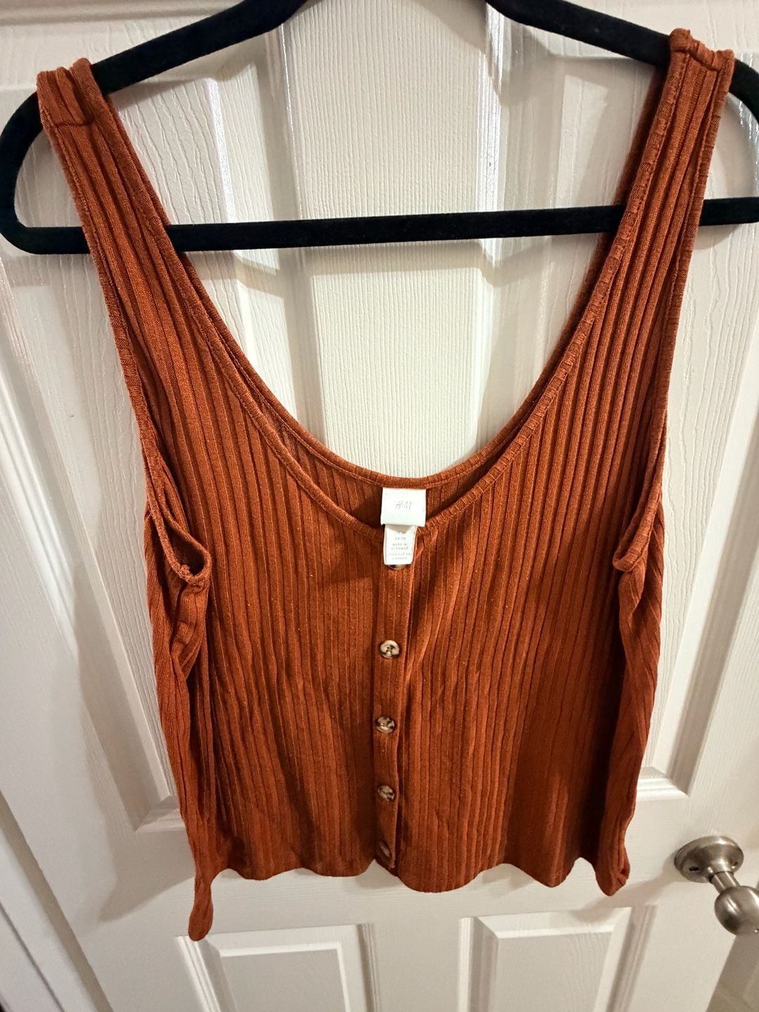 H&M Ribbed Button Tank Top Size L Rust Orange 3