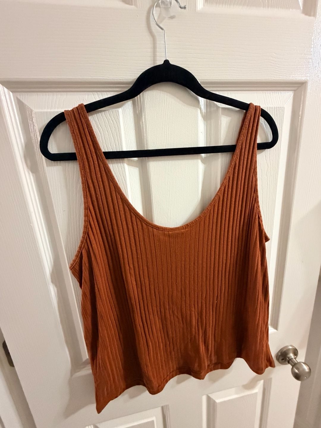 H&M Ribbed Button Tank Top Size L Rust Orange 4