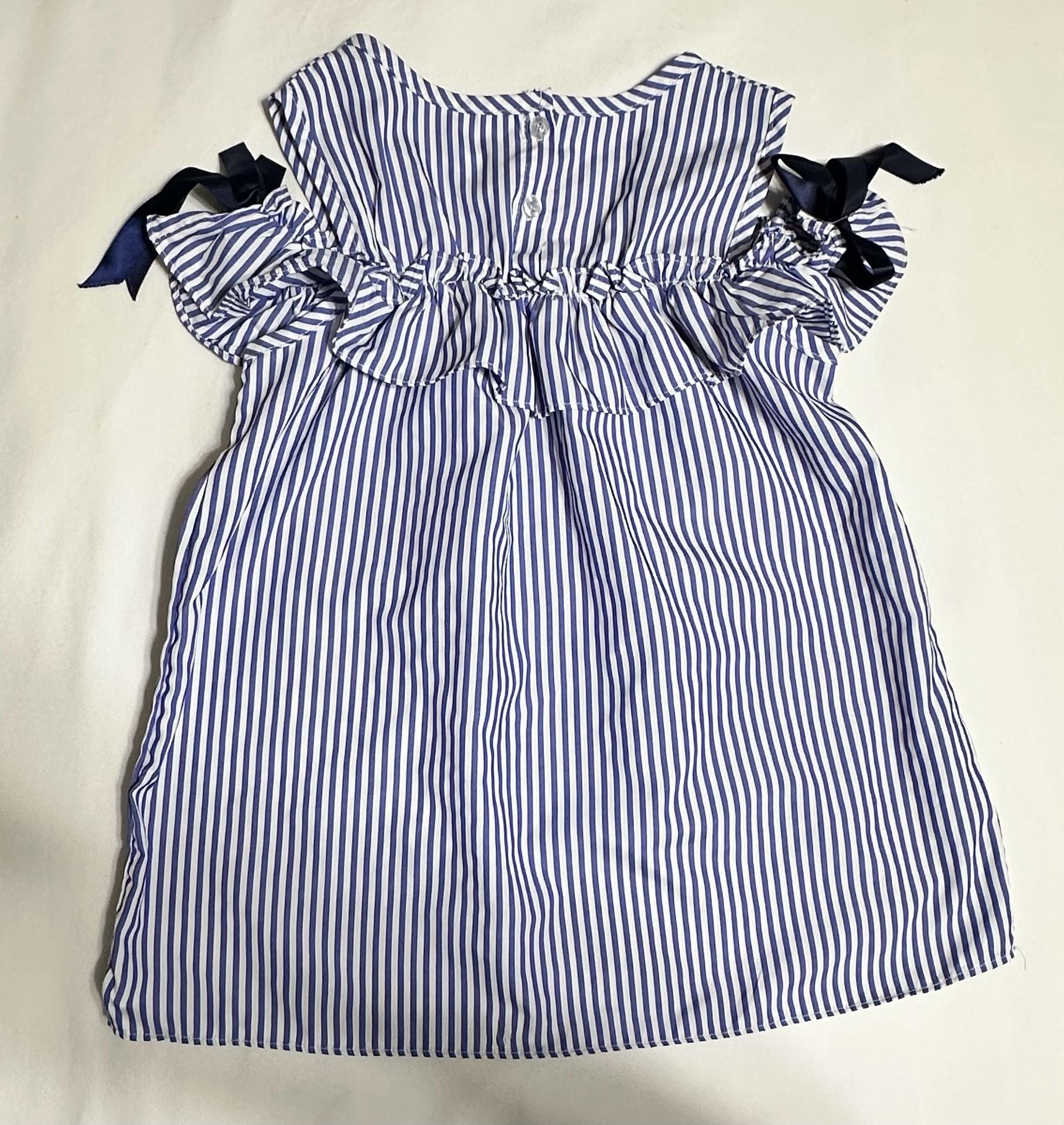 Unbranded Striped Cold Shoulder Dress Size 120 Blue White Bows 2