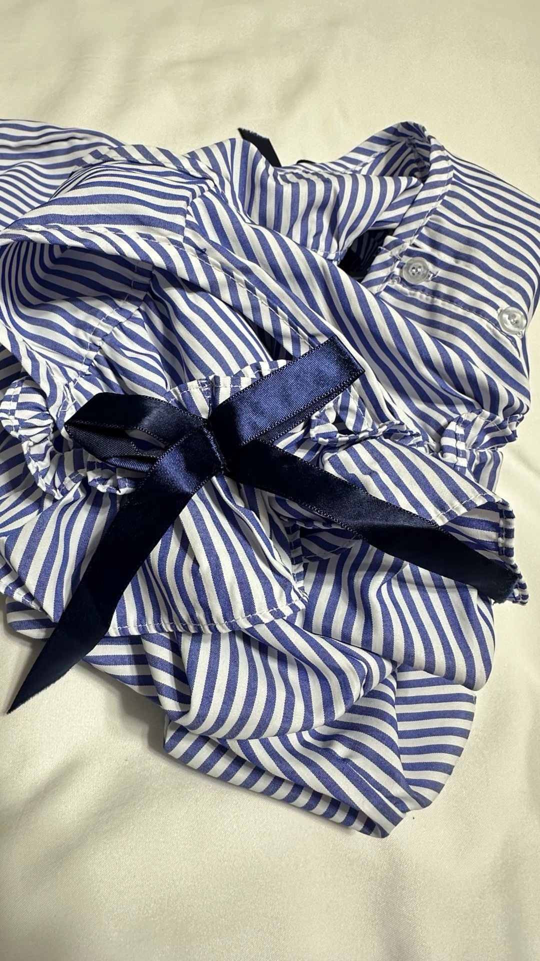 Unbranded Striped Cold Shoulder Dress Size 120 Blue White Bows 7