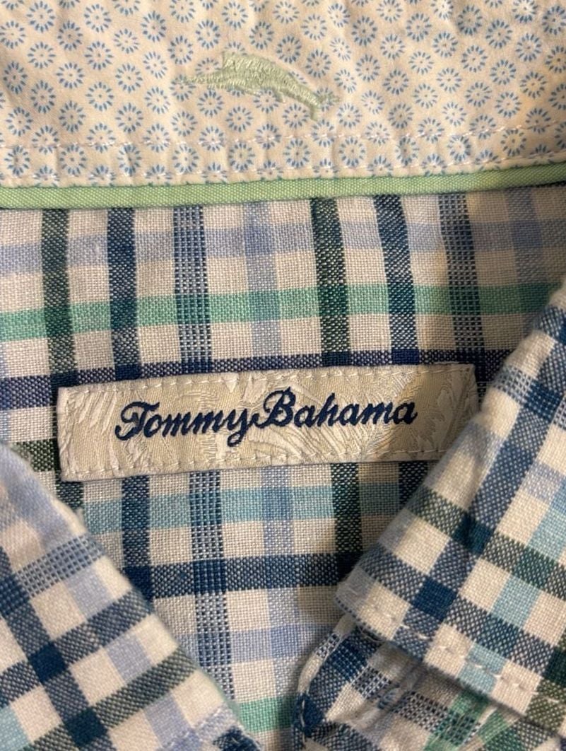 Tommy Bahama Long Sleeve Plaid Button Down Shirt Size L Blue Green 4