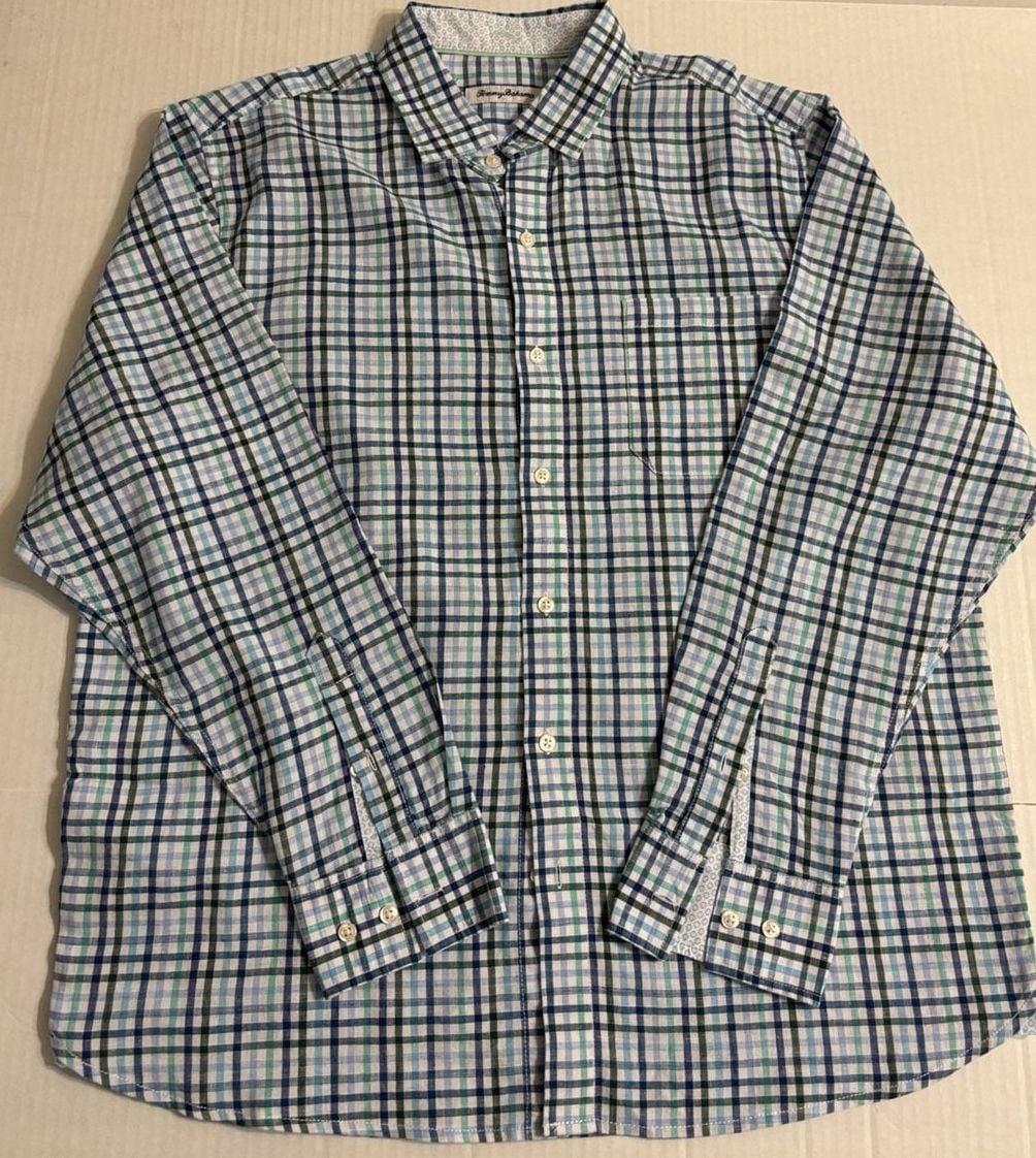 Tommy Bahama Long Sleeve Plaid Button Down Shirt Size L Blue Green 8