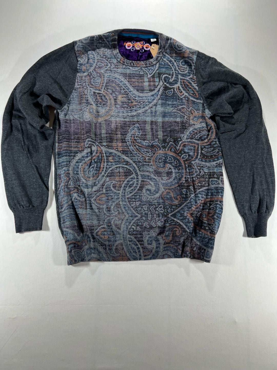 Robert Graham Sweater Size M Gray Paisley Long Sleeve Crewneck 2