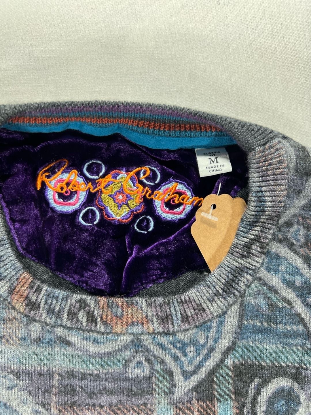 Robert Graham Sweater Size M Gray Paisley Long Sleeve Crewneck 4