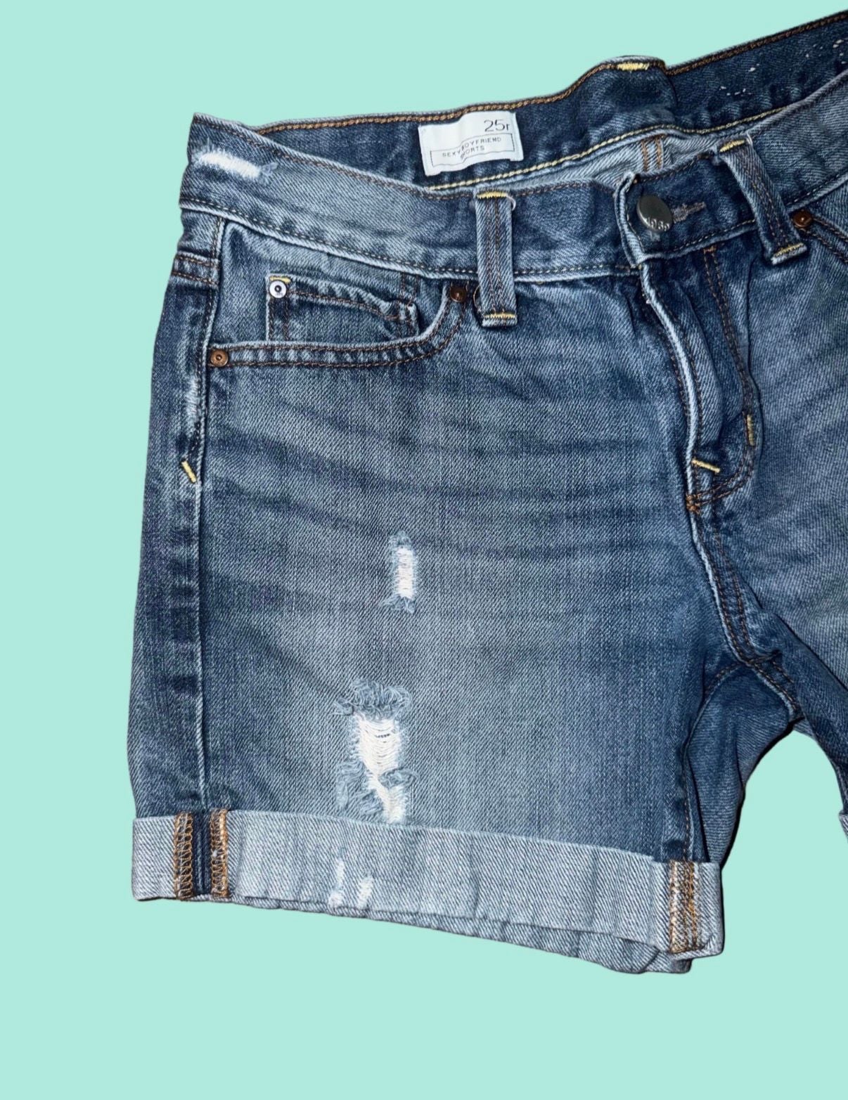 Gap 1969 Boyfriend Denim Shorts – Distressed & Cuffed, Size 25R 7