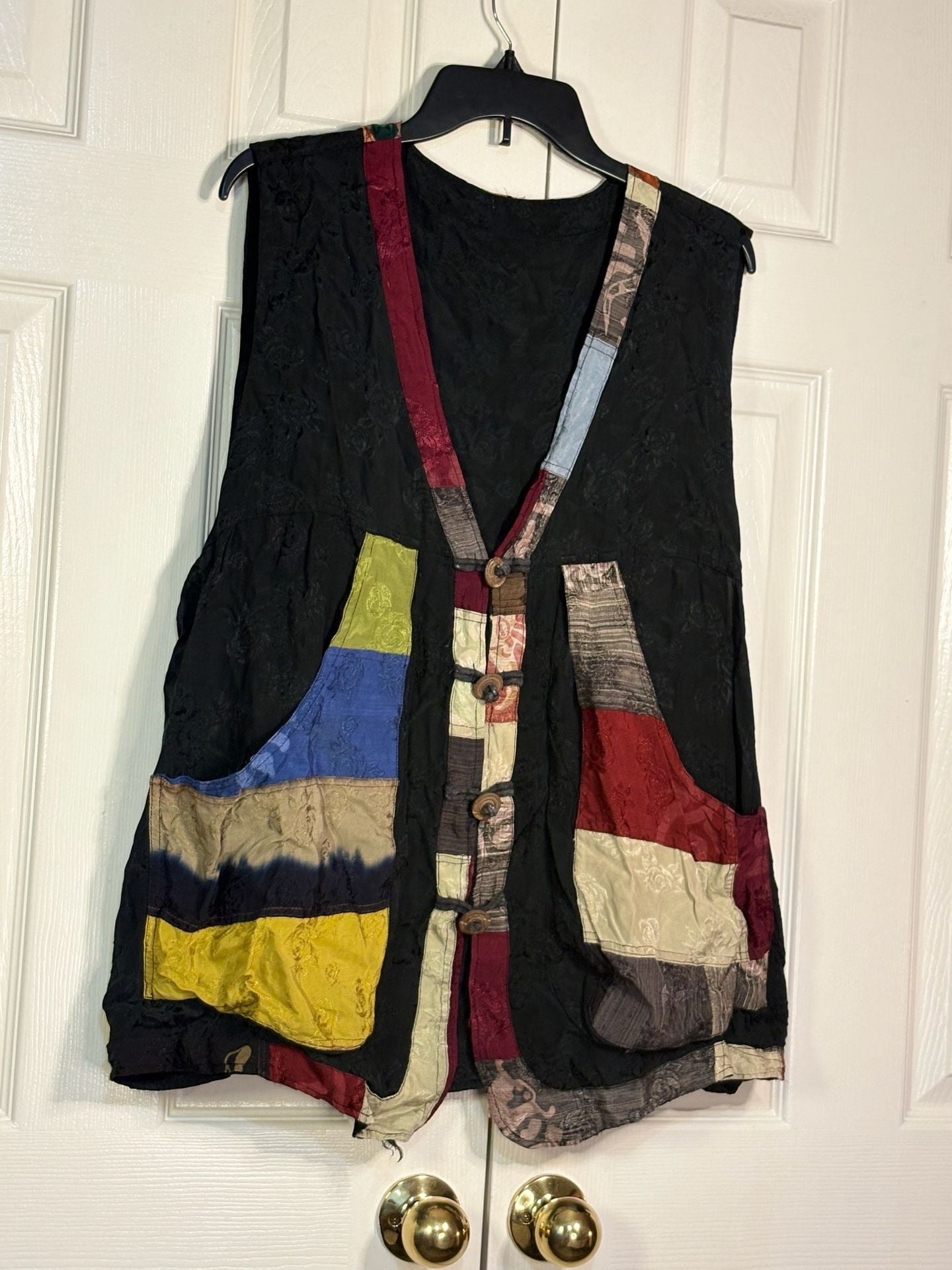 Unbranded Bohemian Patchwork Vest Black Multi Color Silk Brocade 3
