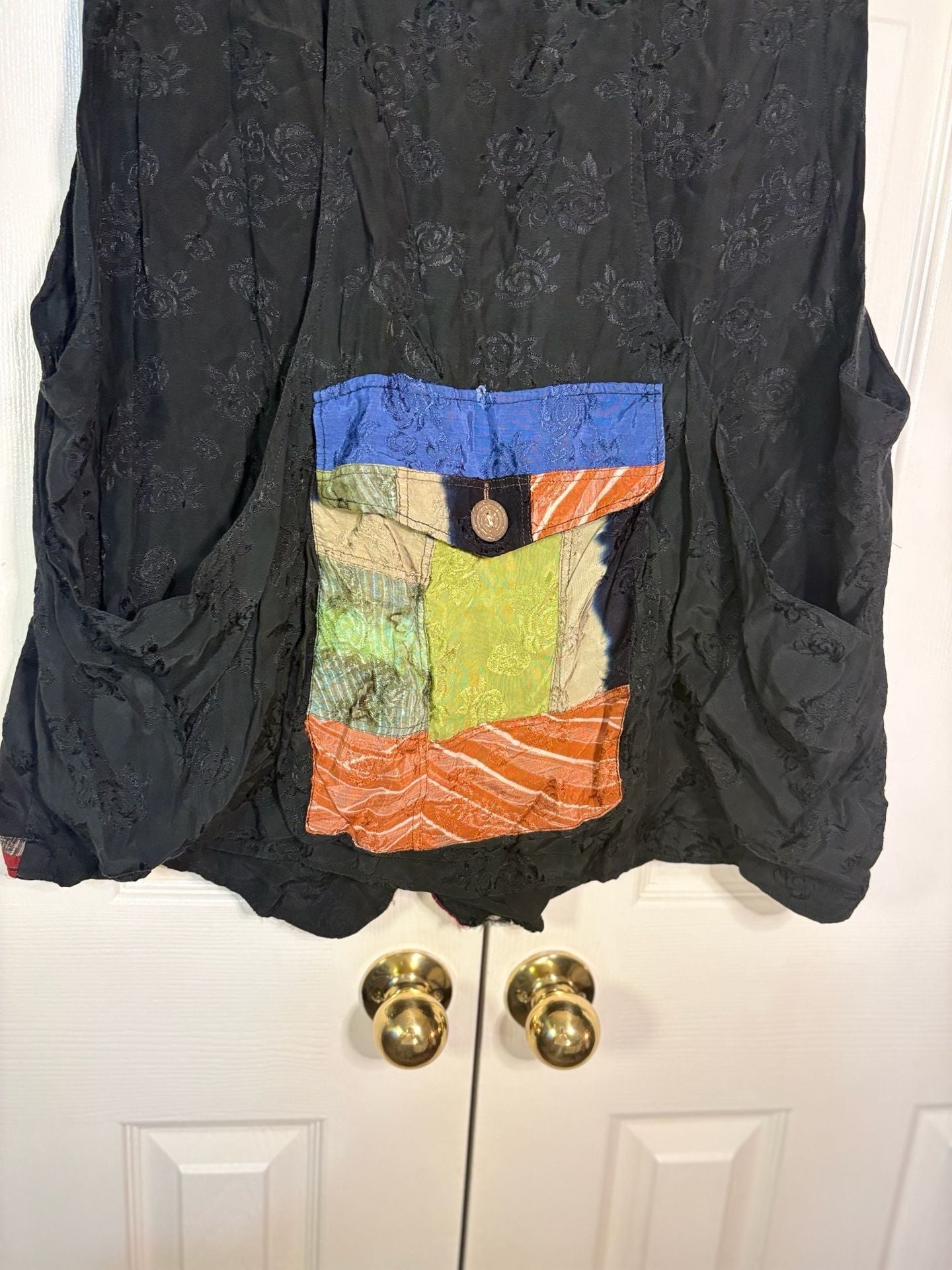 Unbranded Bohemian Patchwork Vest Black Multi Color Silk Brocade 6