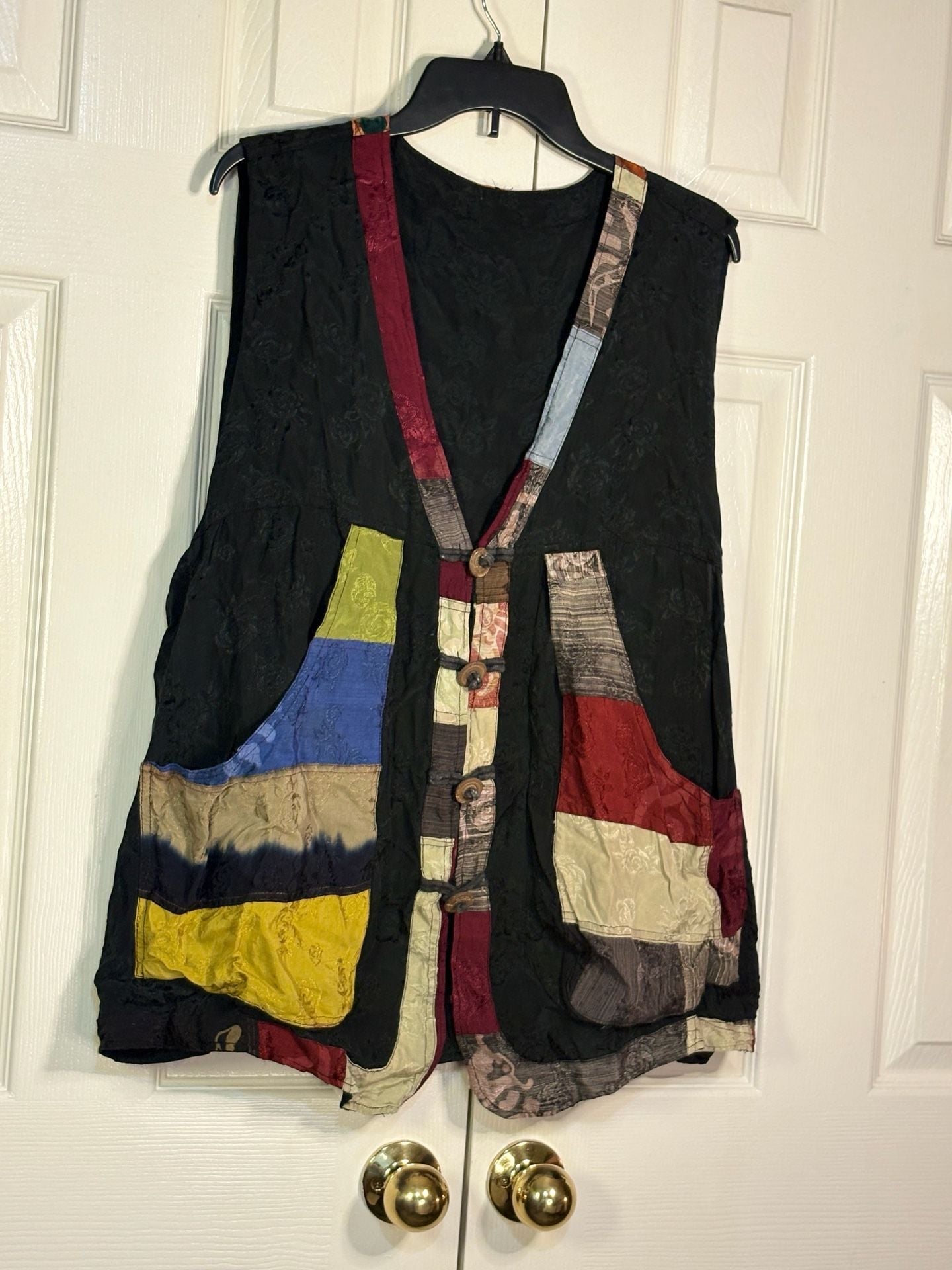 Unbranded Bohemian Patchwork Vest Black Multi Color Silk Brocade 7