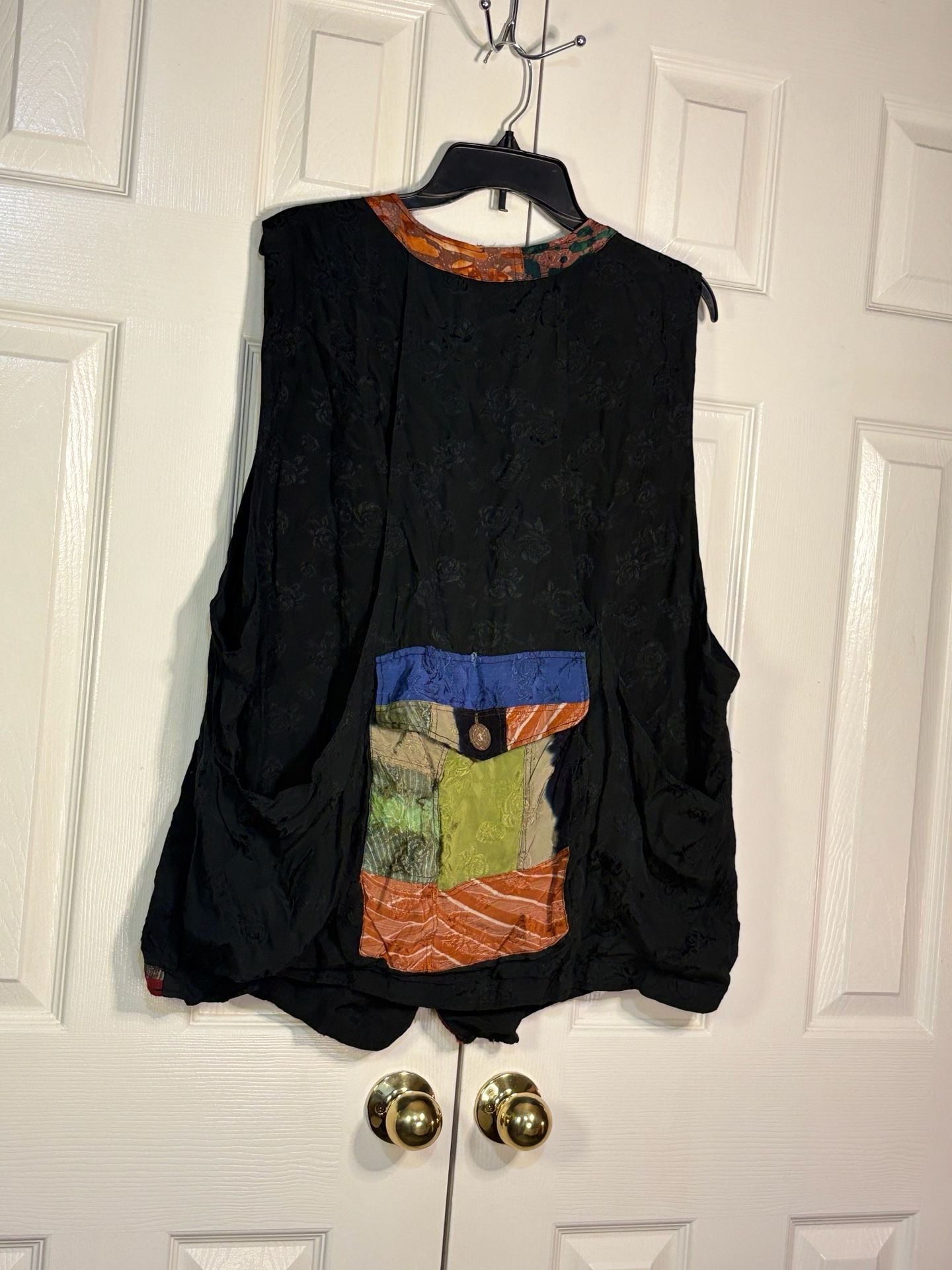 Unbranded Bohemian Patchwork Vest Black Multi Color Silk Brocade 8