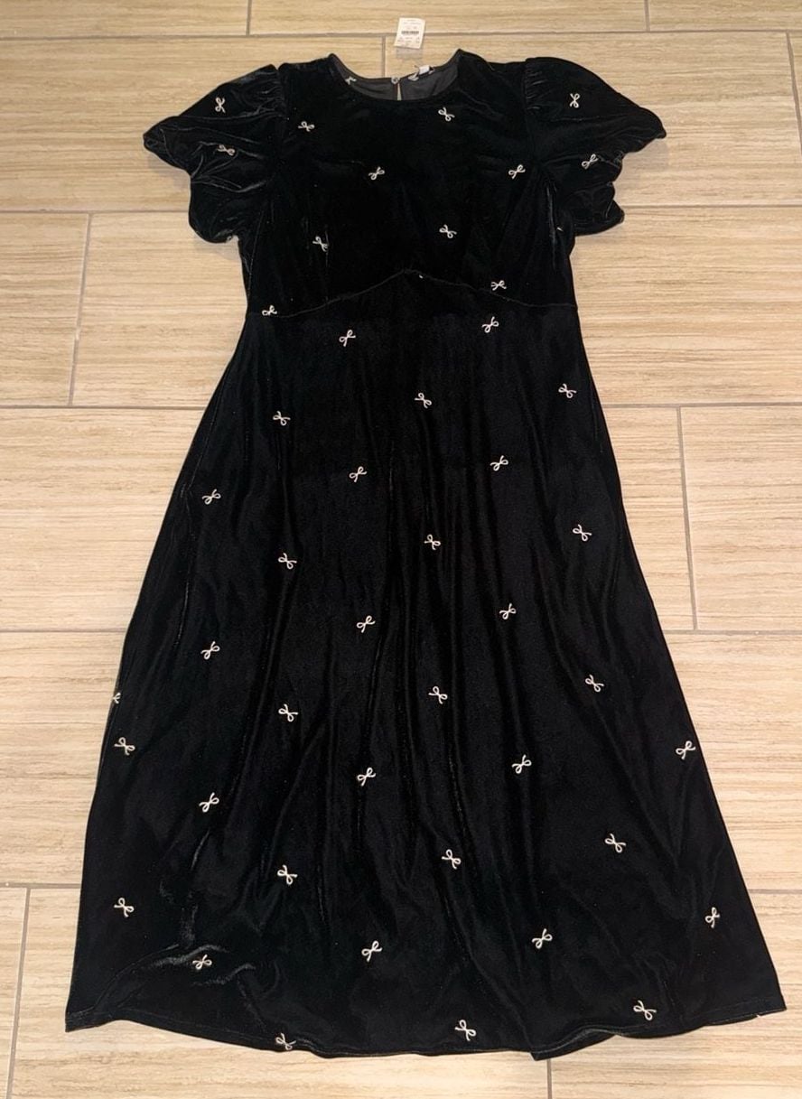 NWT Velvet puff-sleeve midi dress bow size 18 4