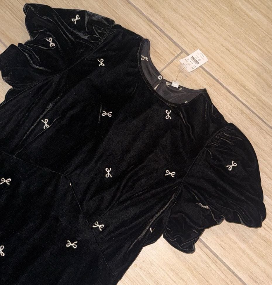 NWT Velvet puff-sleeve midi dress bow size 18 6