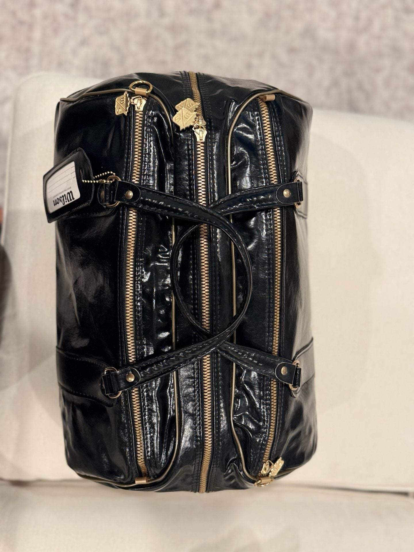 80s Wilson Black Patent Leather Duffel Bag 7
