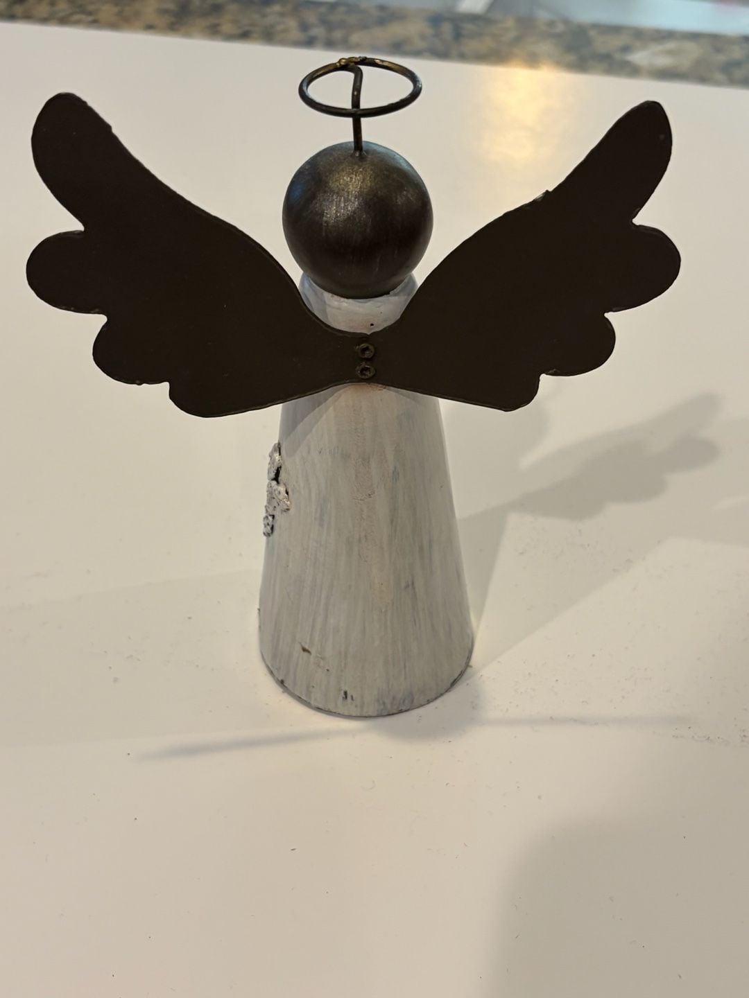 Rustic Metal and Wood Angel Figurine with Crosses 2
