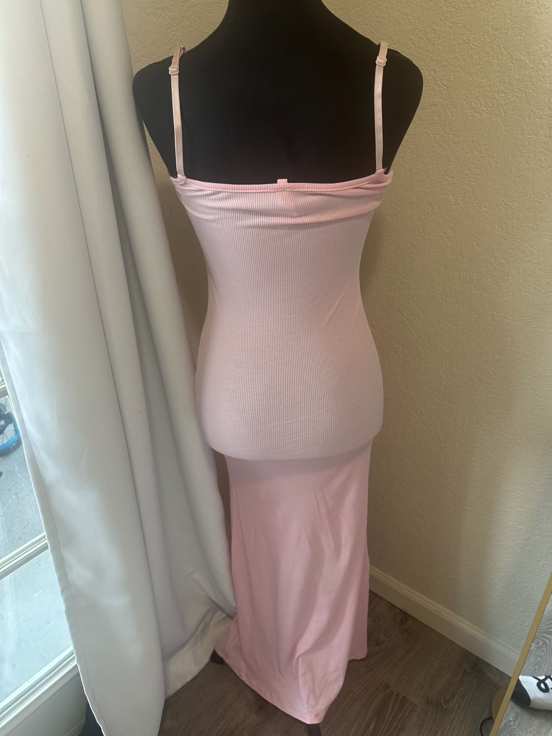 SKIMS Ribbed Pink Maxi Slip Dress 8