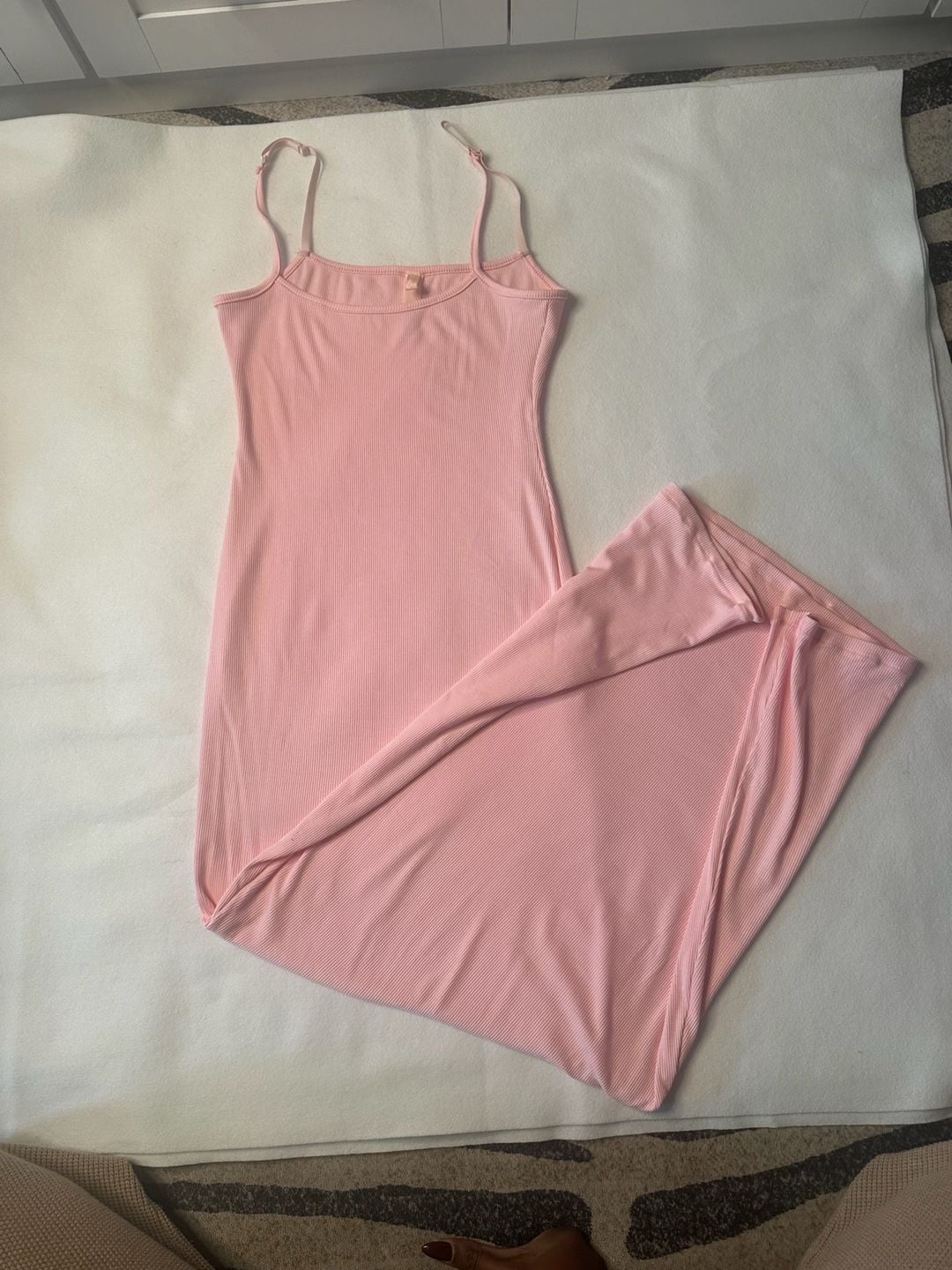 SKIMS Ribbed Pink Maxi Slip Dress 12