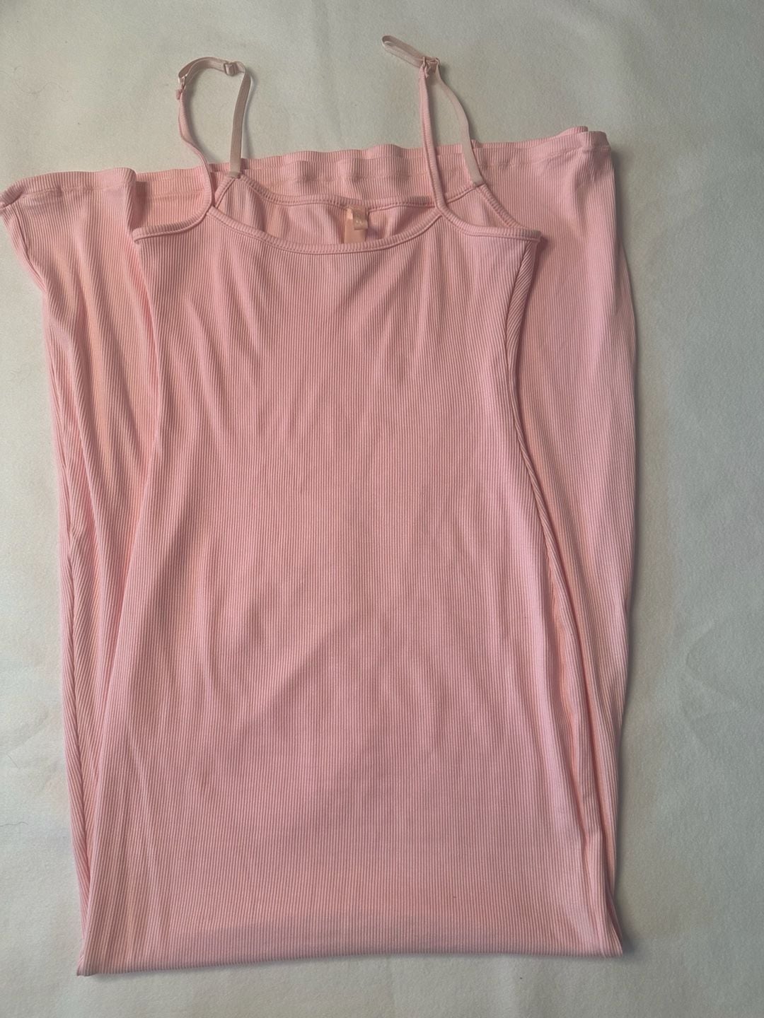 SKIMS Ribbed Pink Maxi Slip Dress 13