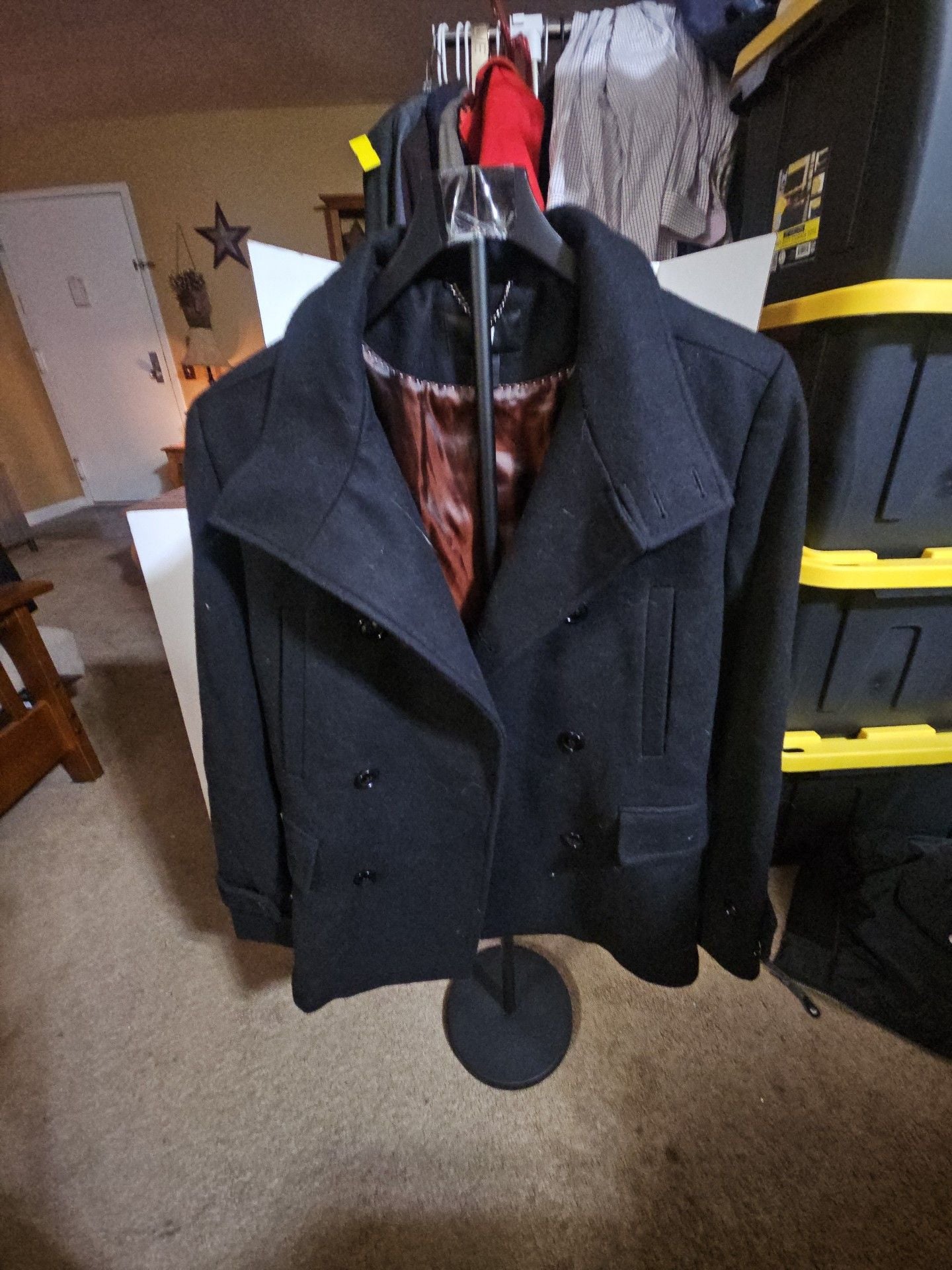 H&M Pea Coat Size 40 Black Wool Blend Double Breasted Jacket 2