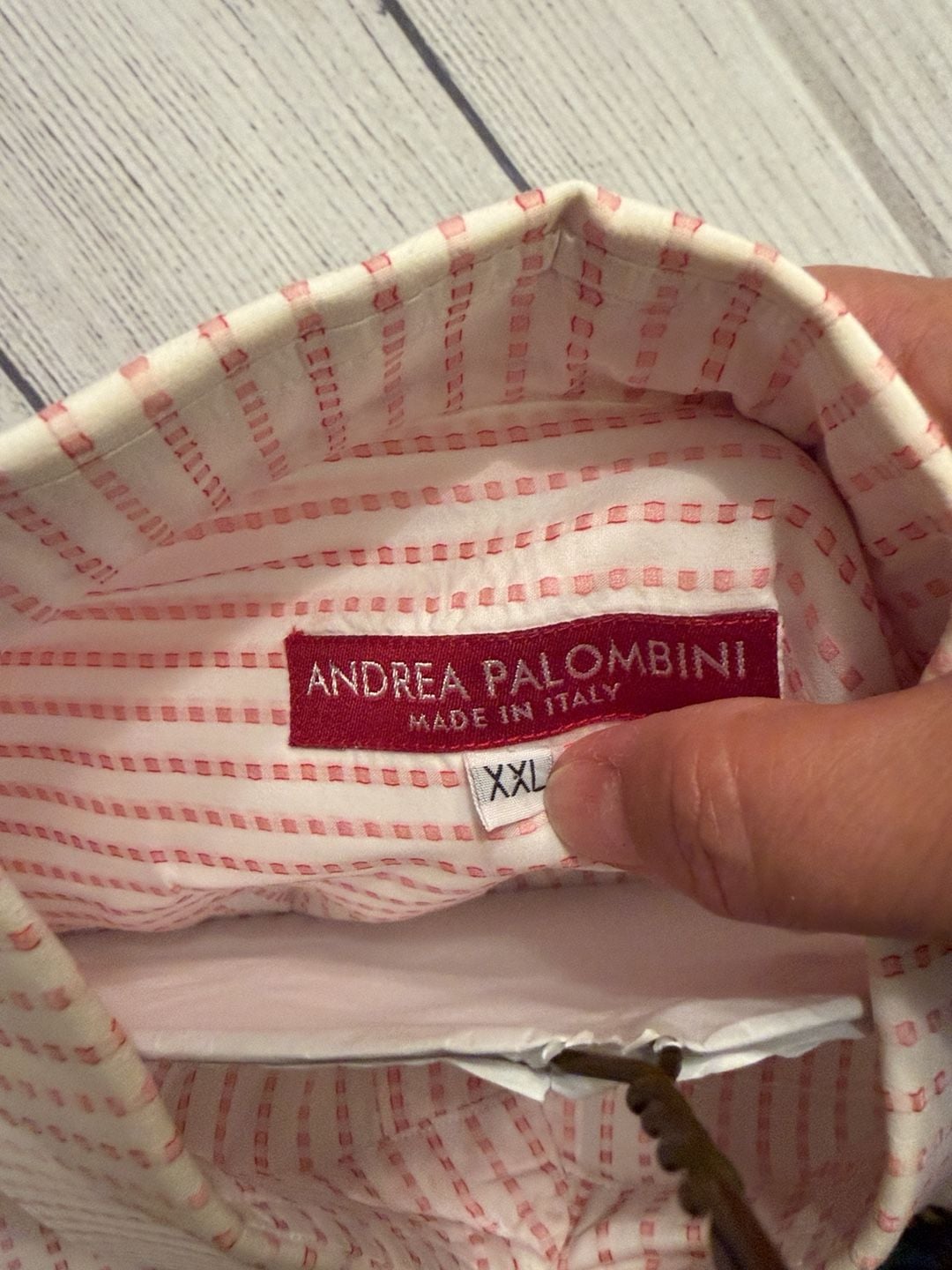 Andrea Palombini Dress Shirt XXL Pink White Striped Long Sleeve Italian 4