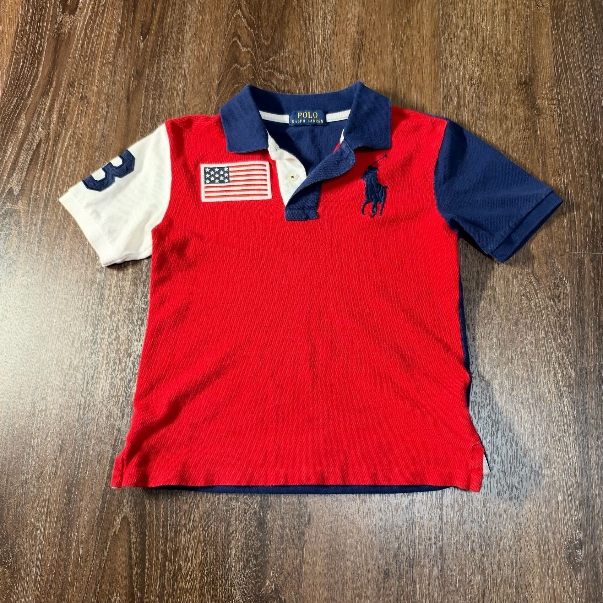 Polo Ralph Lauren US Flag Polo Shirt Red White Blue Kids Small 2