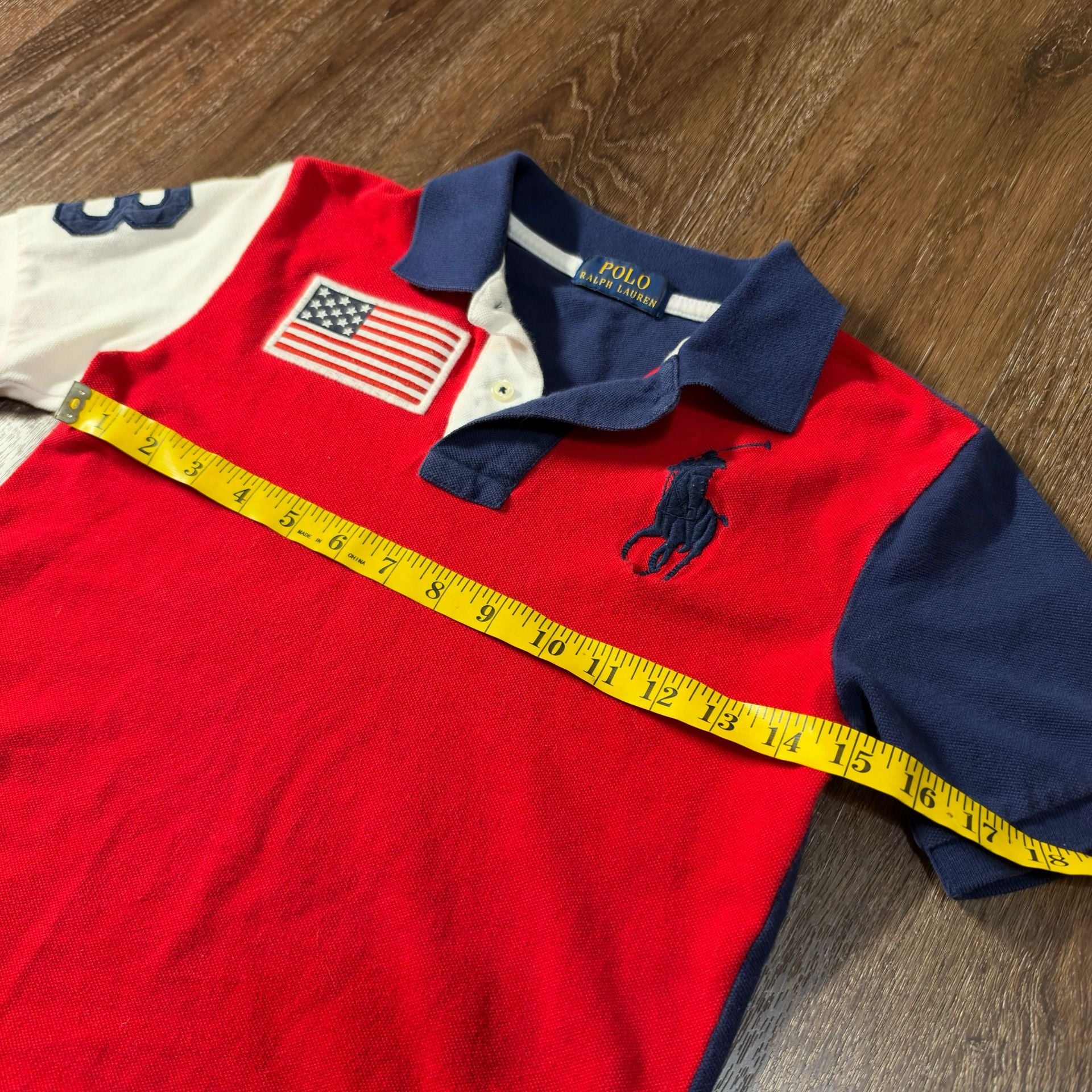 Polo Ralph Lauren US Flag Polo Shirt Red White Blue Kids Small 4