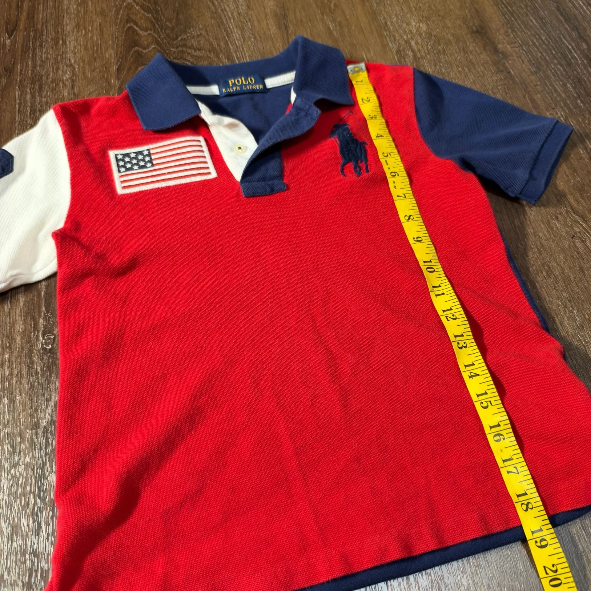 Polo Ralph Lauren US Flag Polo Shirt Red White Blue Kids Small 5