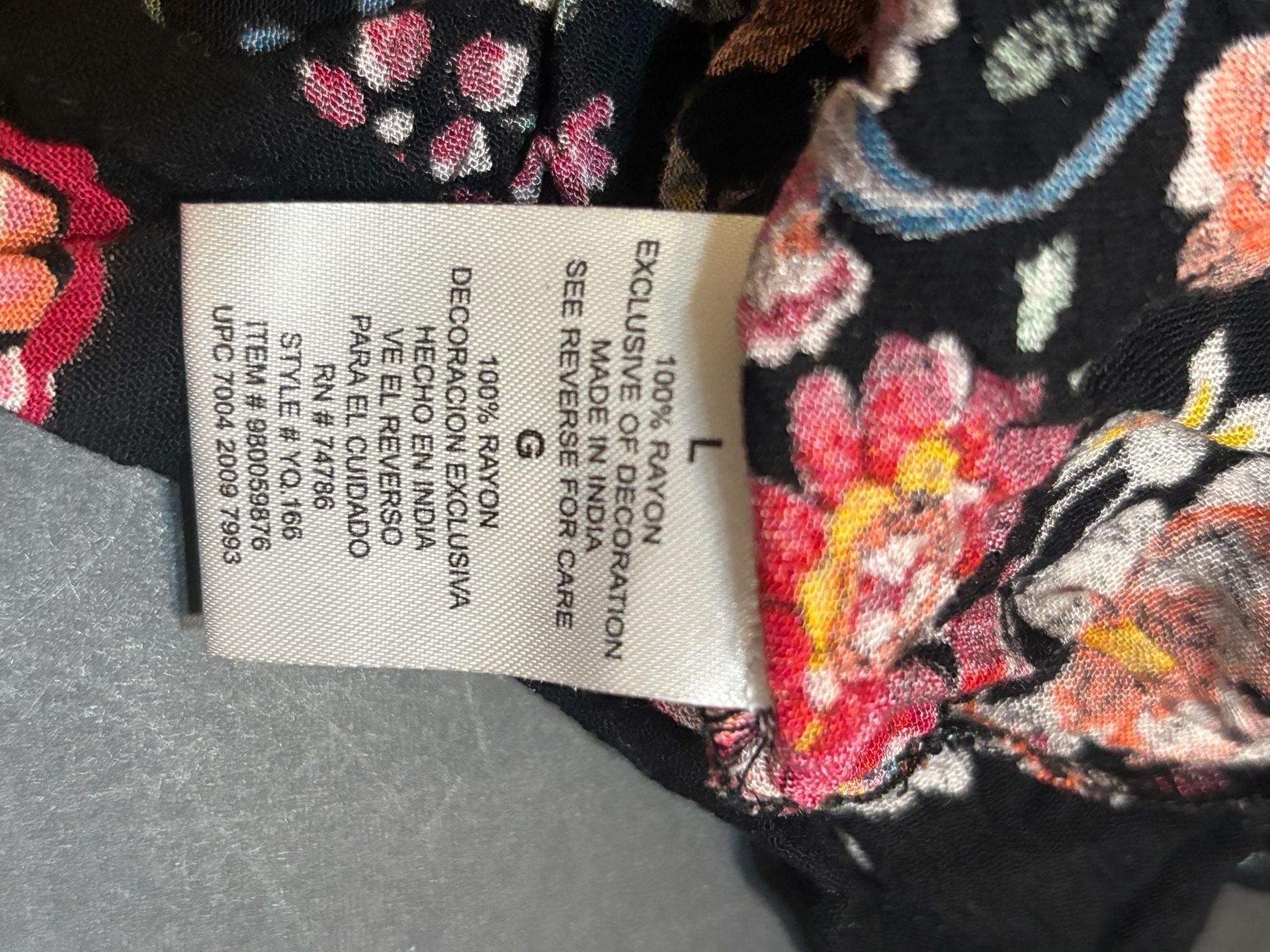 Bila Bohemian Floral Peasant Blouse Size L Black Tassel Rayon 5