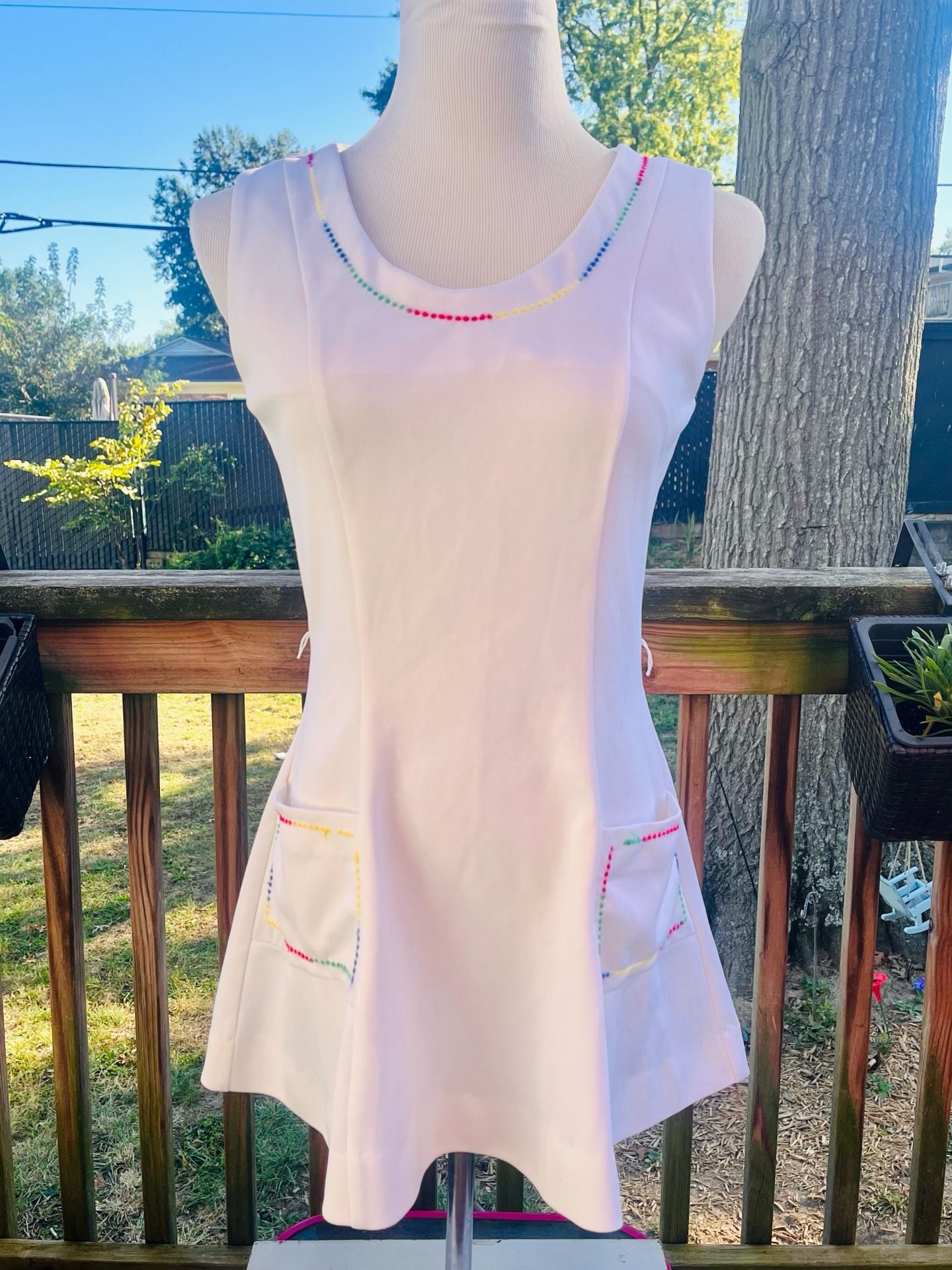 Vintage White Rainbow Trim Tennis Dress 2