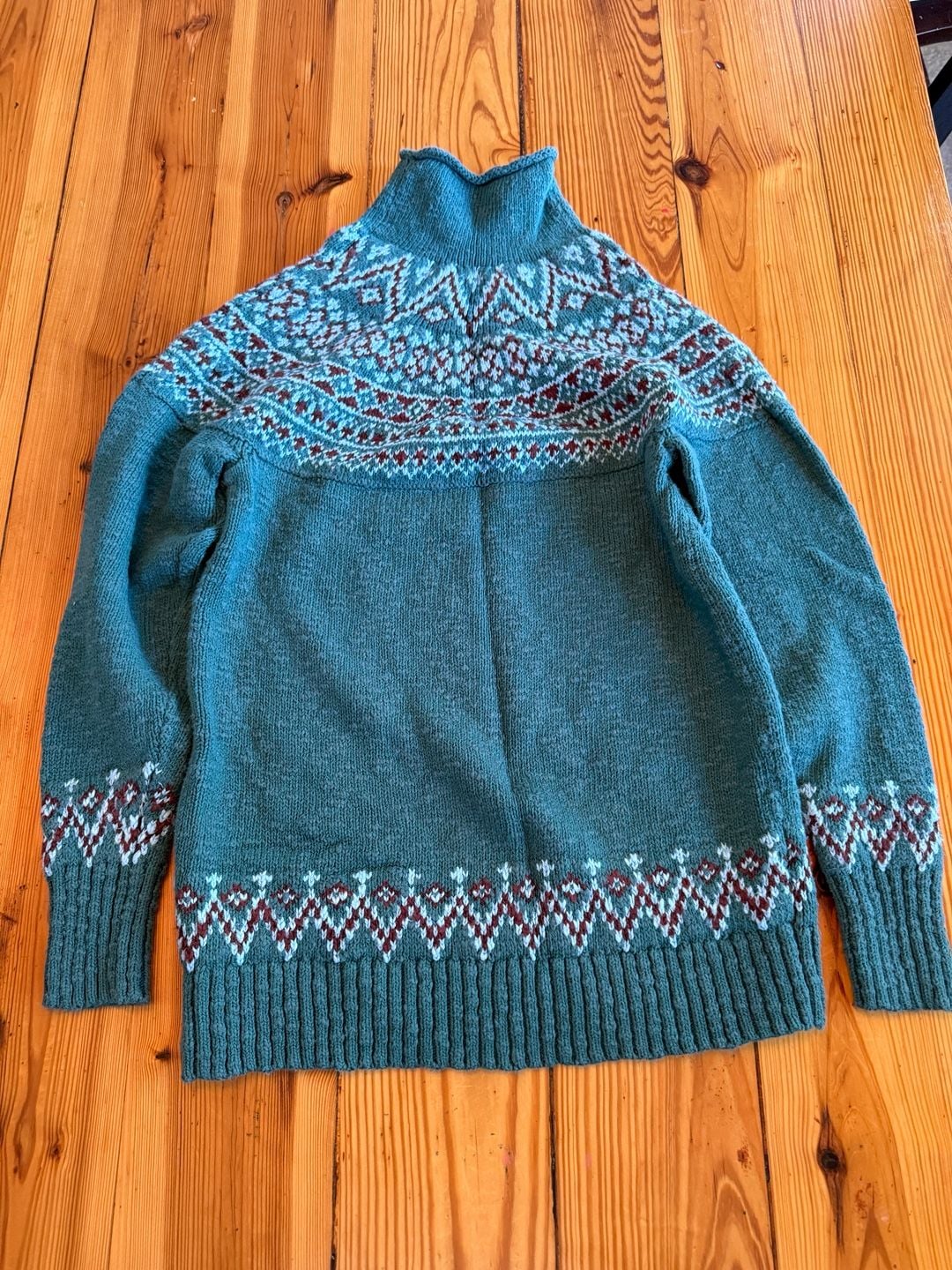 L.L. Bean Fair Isle Turtleneck Sweater Size S Blue Wool Blend 3