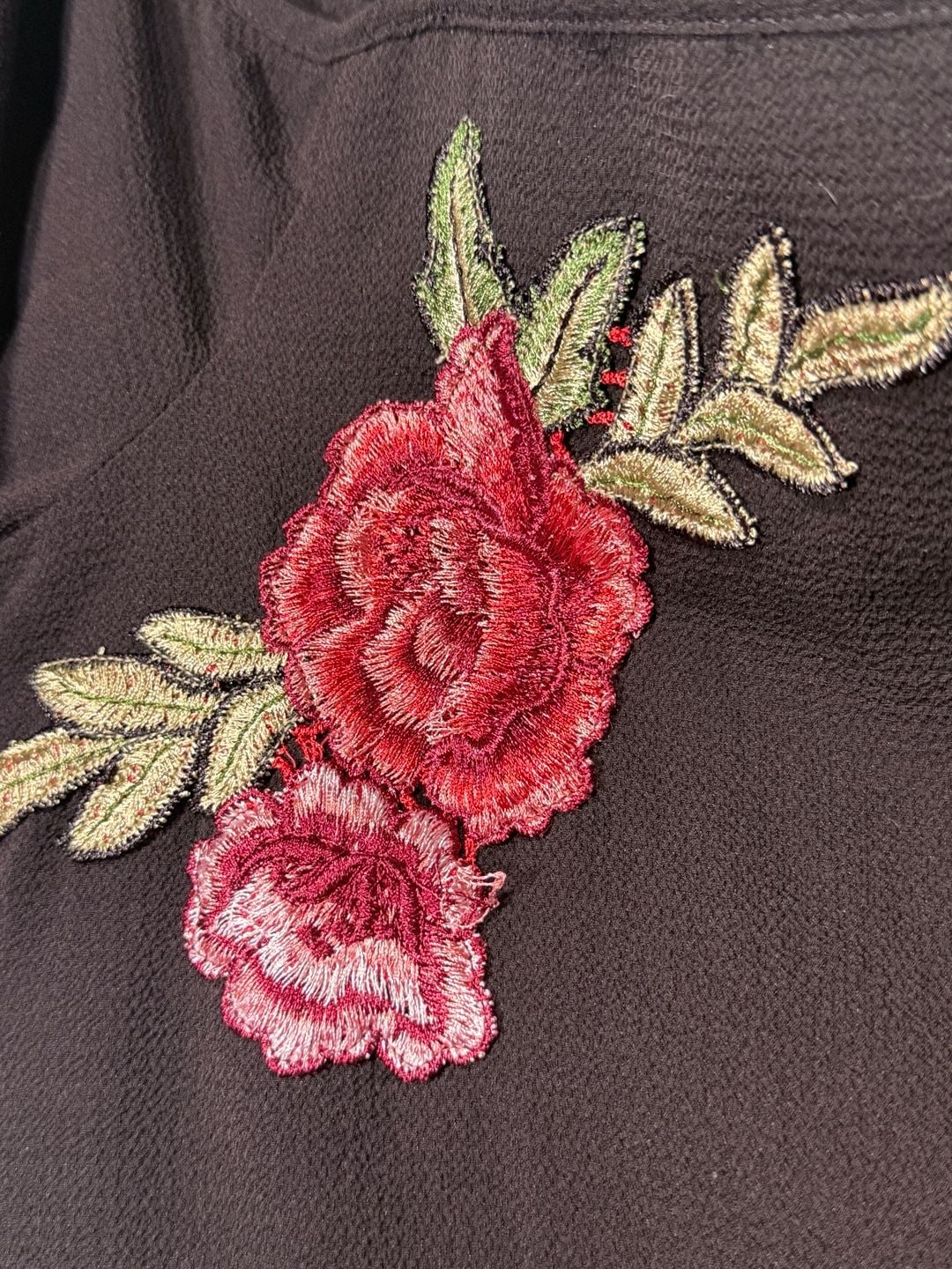 Black Cold Shoulder Embroidered Floral Top 3