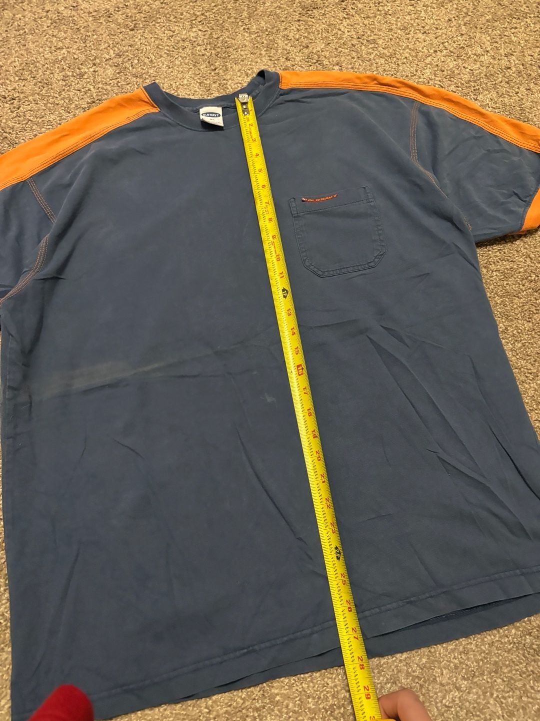 1990s Early 2000s Faded Old Navy Pocket T-Shirt Size XL Blue Orange Contrast Ringer 3