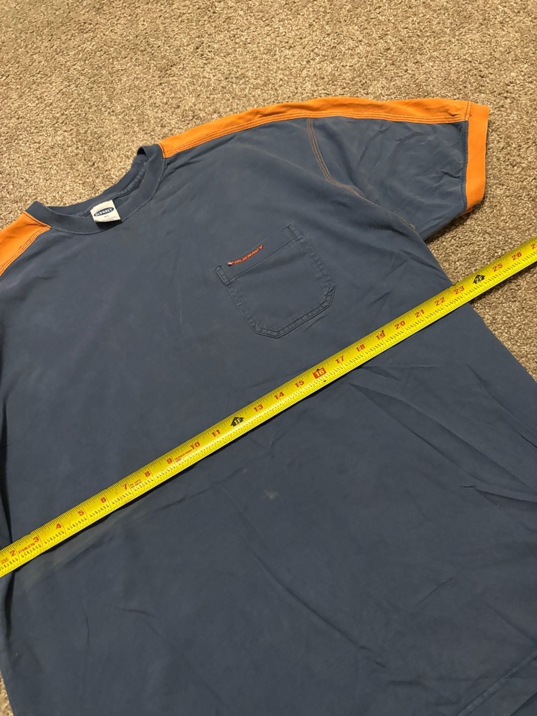 1990s Early 2000s Faded Old Navy Pocket T-Shirt Size XL Blue Orange Contrast Ringer 4