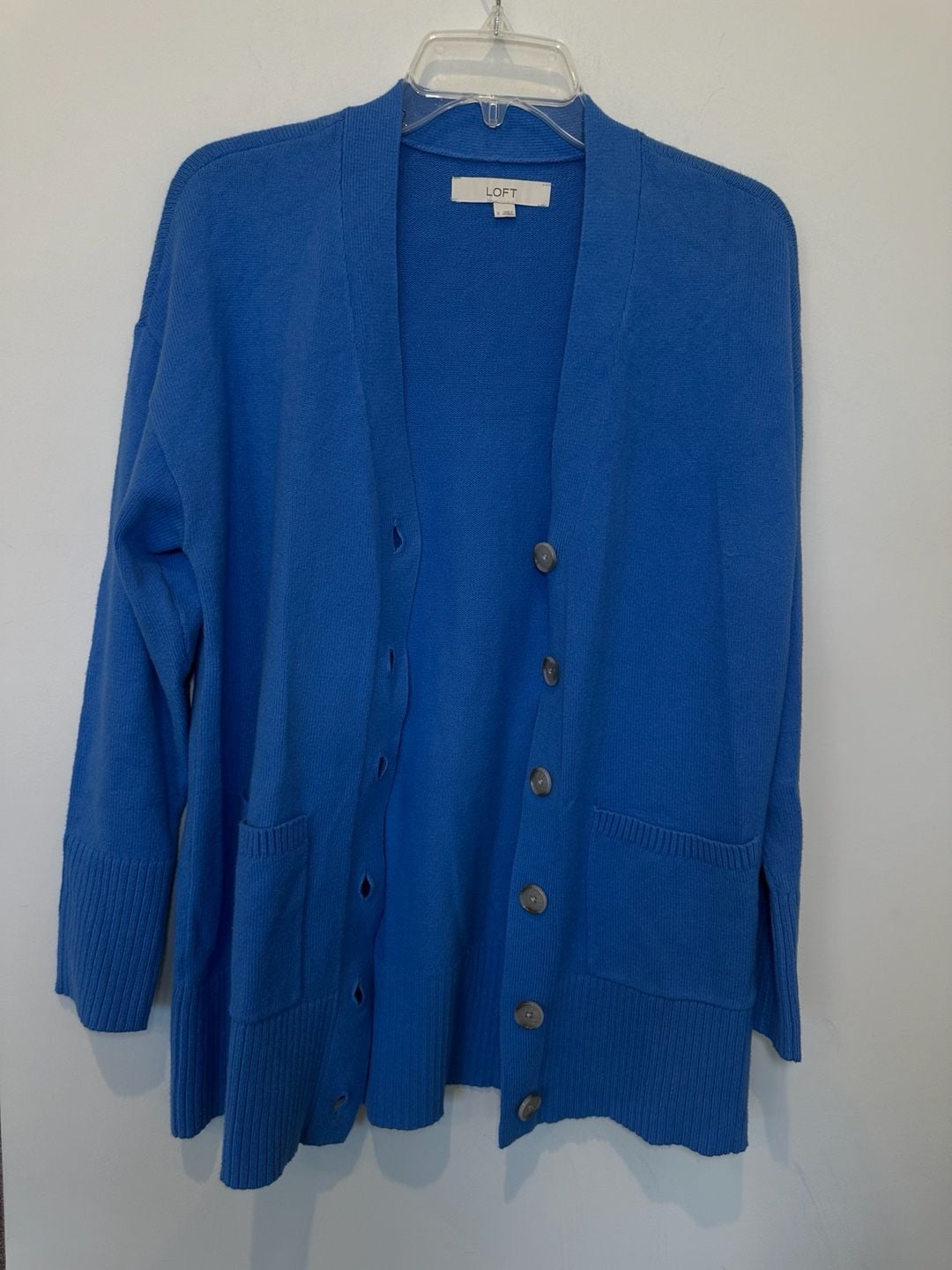 Loft Long Cardigan Size S Blue Button Up Pockets 2