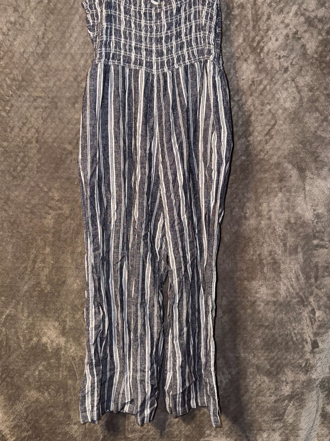 Gap Striped Smocked Wide Leg Jumpsuit Blue White 10