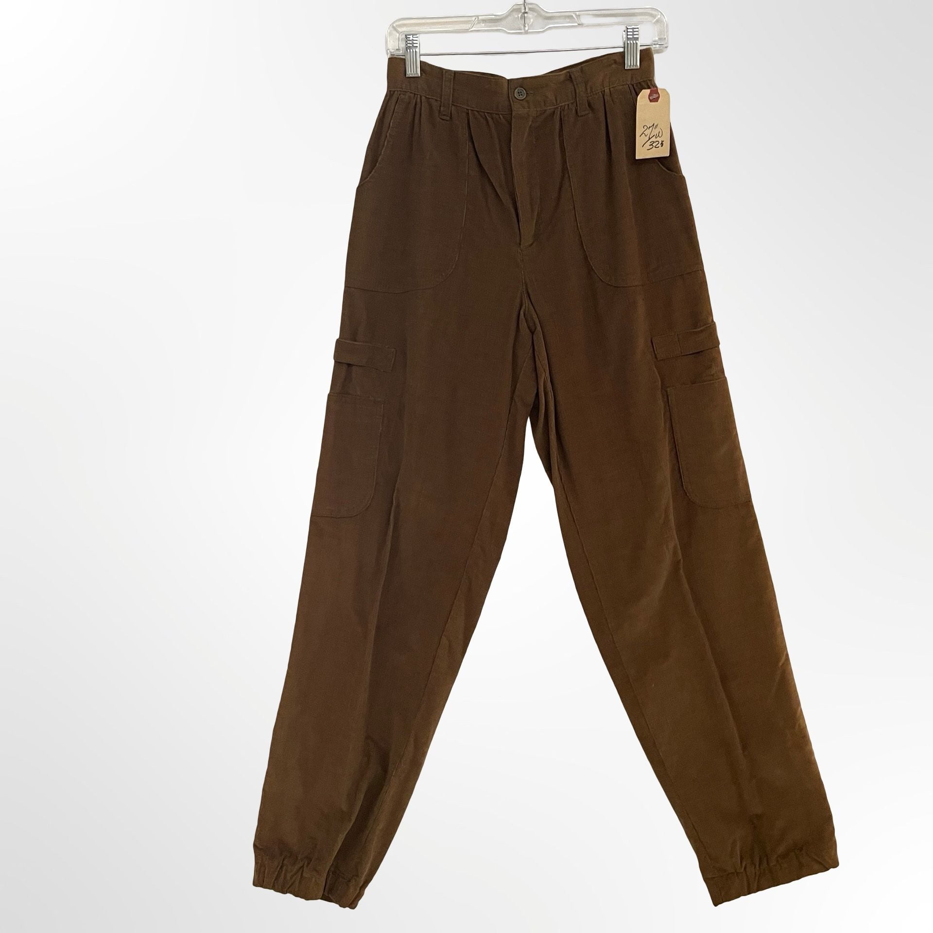 Vintage Corduroy Cargo Pants 28x32 Brown High Waist Cuffed Hems 3