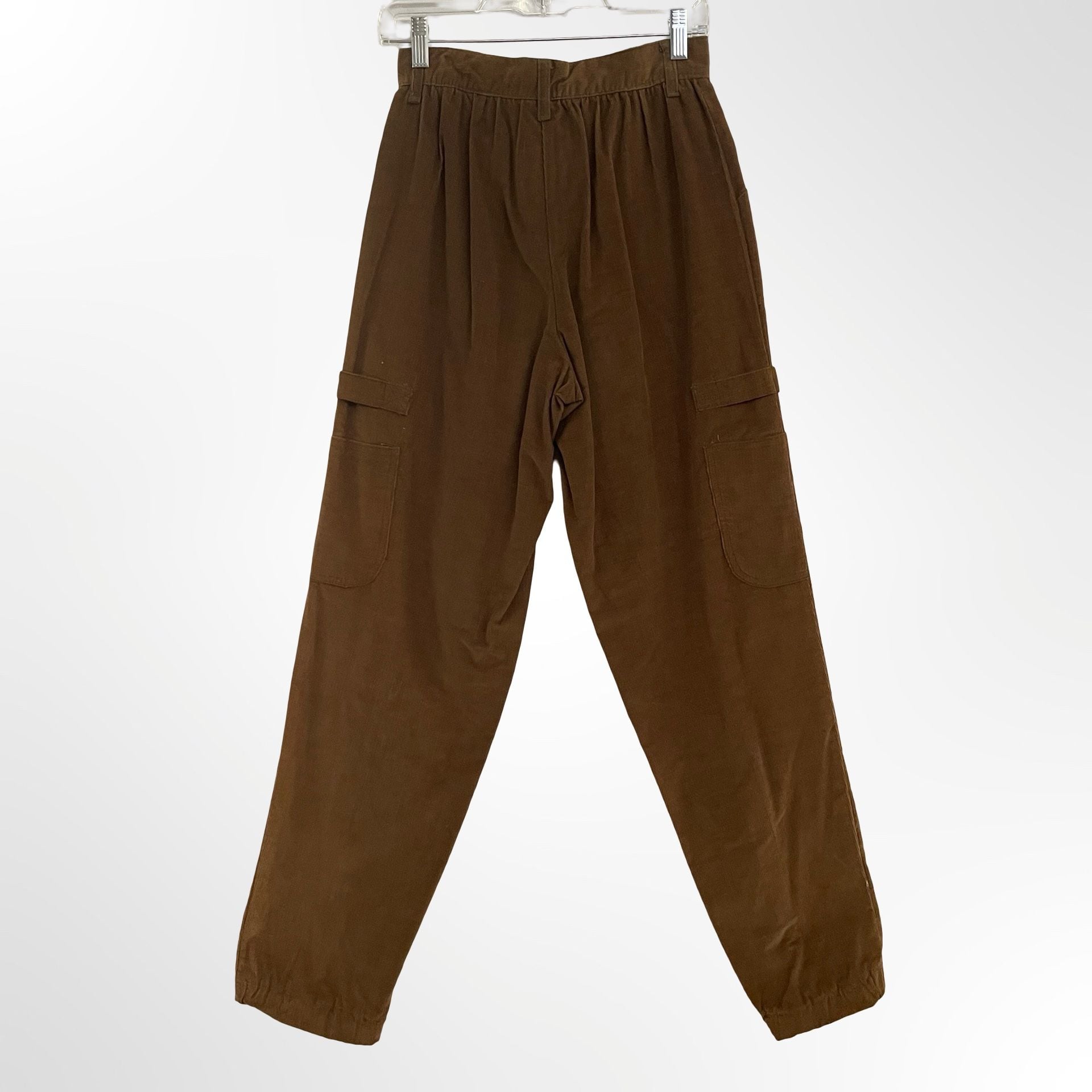 Vintage Corduroy Cargo Pants 28x32 Brown High Waist Cuffed Hems 4