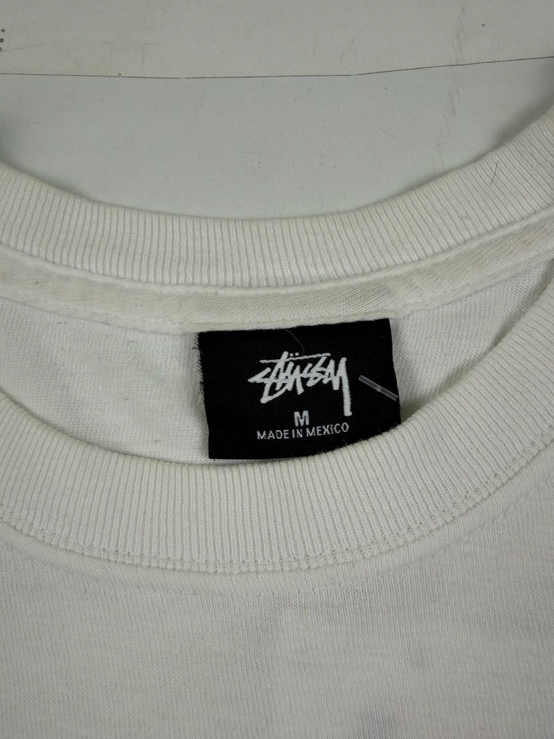 Stussy Graphic Photo T-Shirt White Surfboard Orange Dress Size M (OF) *light staining 3