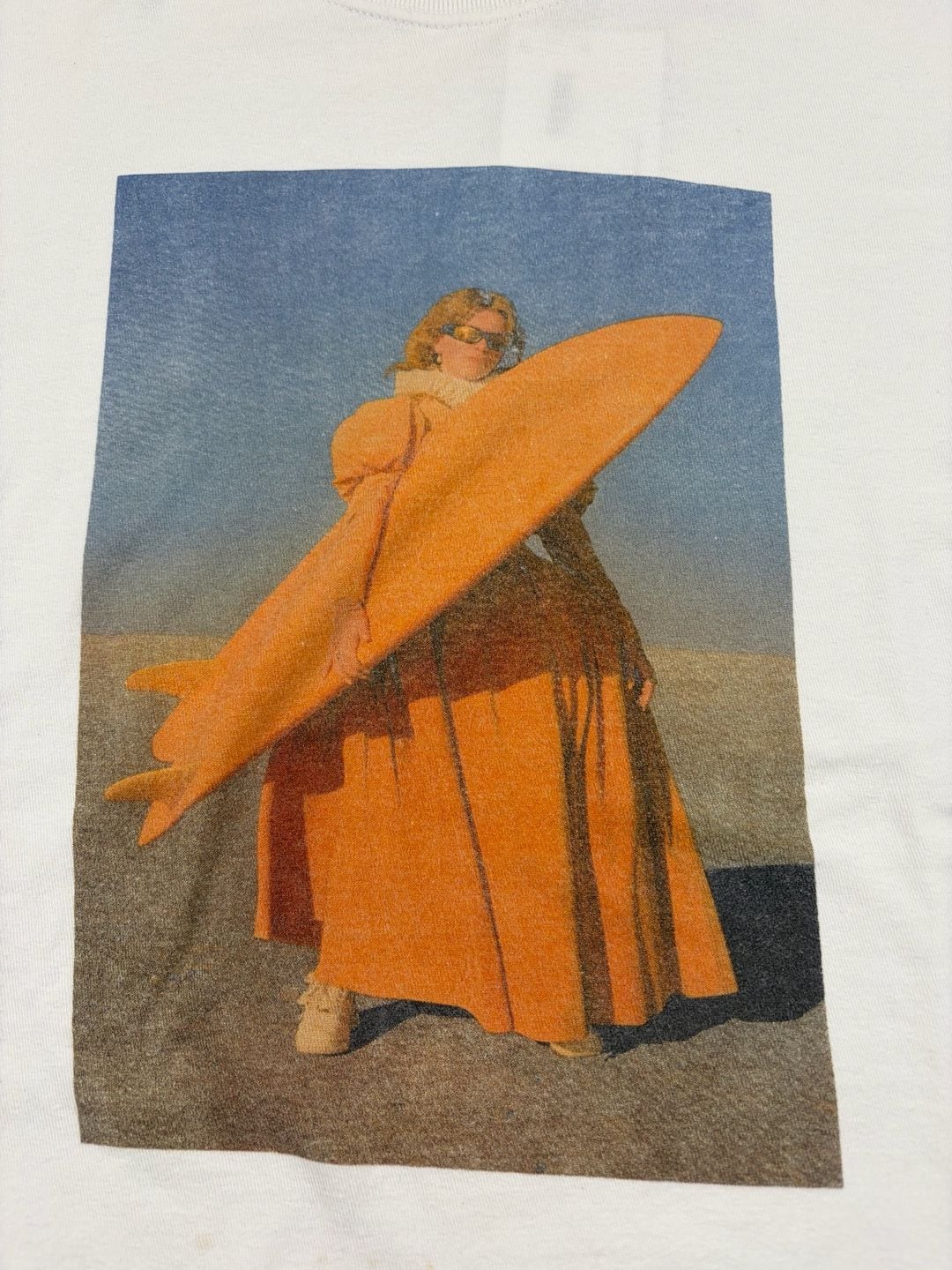 Stussy Graphic Photo T-Shirt White Surfboard Orange Dress Size M (OF) *light staining 7