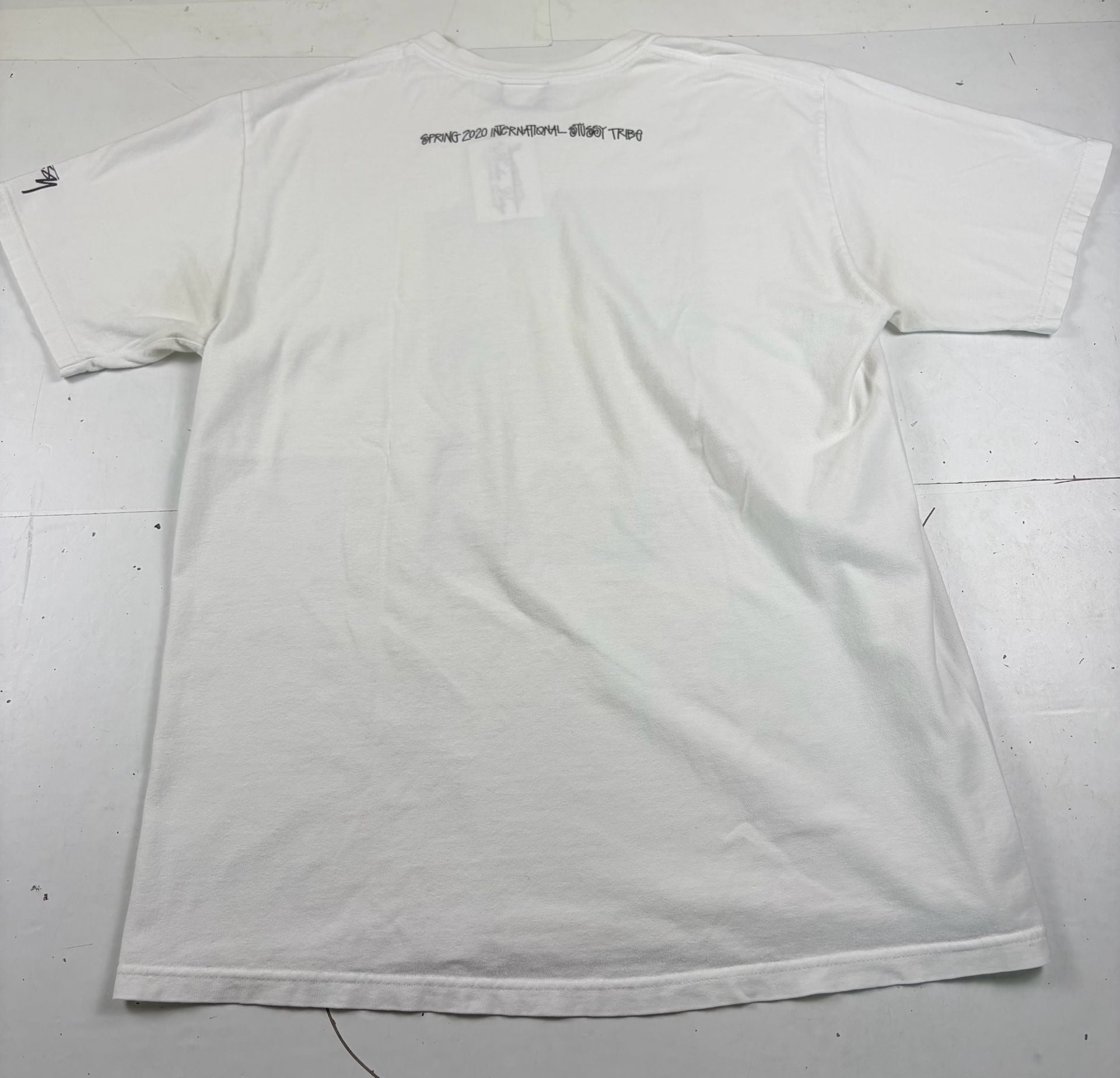 Stussy Graphic Photo T-Shirt White Surfboard Orange Dress Size M (OF) *light staining 8
