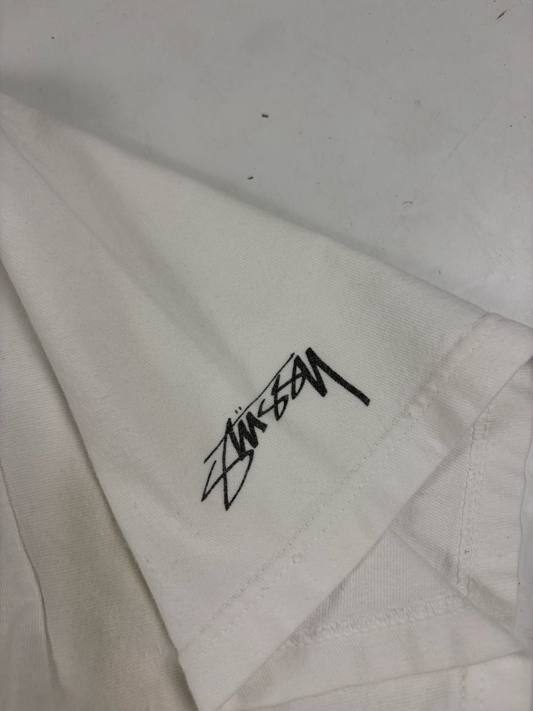 Stussy Graphic Photo T-Shirt White Surfboard Orange Dress Size M (OF) *light staining 9