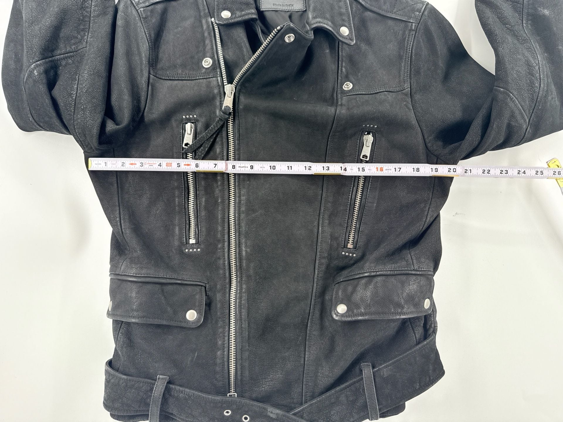 AllSaints Leather Biker Jacket Size Large Black Motorcycle Moto 3