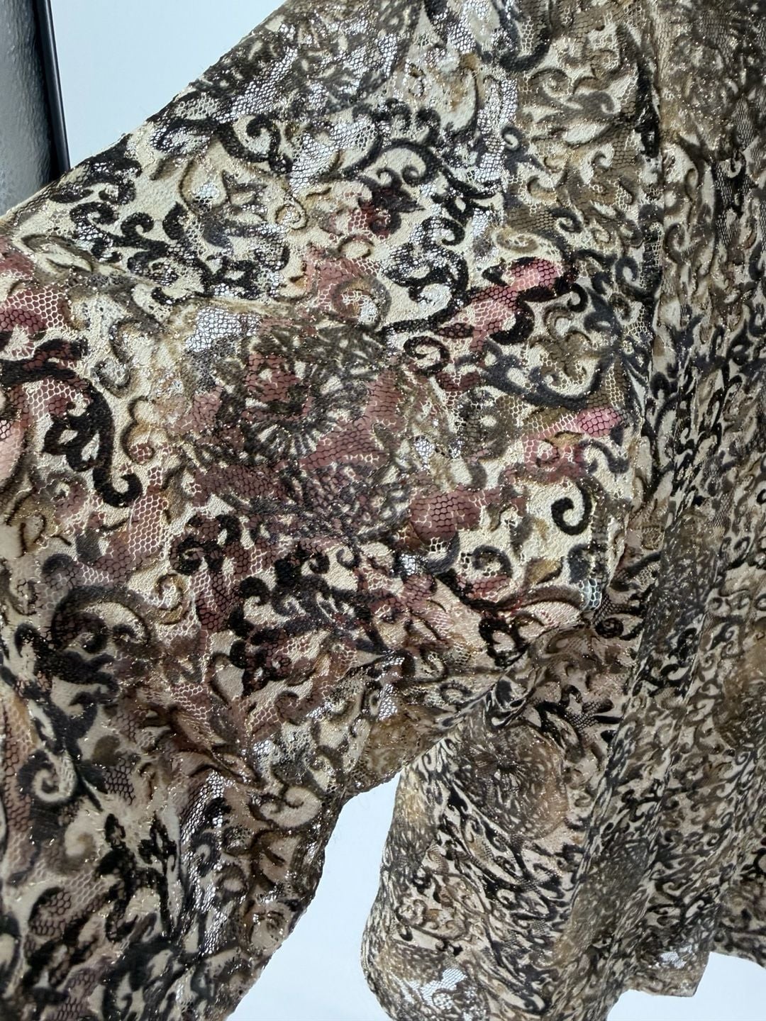 Laura Ashley XL Burnout Velvet Mesh Top Gold Sparkle Sheer Sleeve Y2K Boho 6