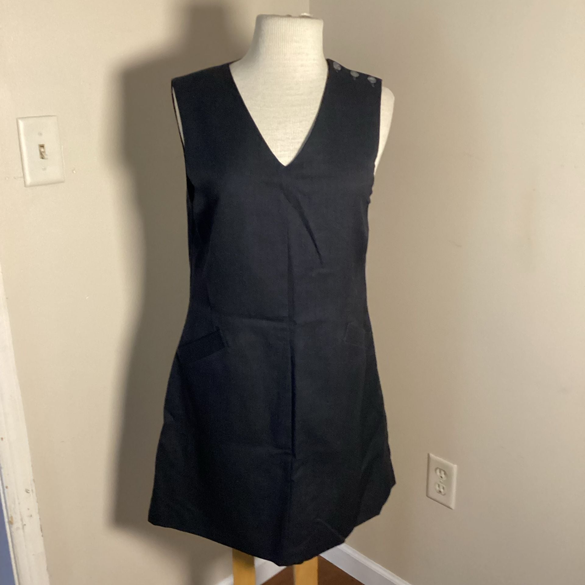 Laura Ashley Wool Pinafore Dress Size 8 Black Sleeveless V-Neck 2