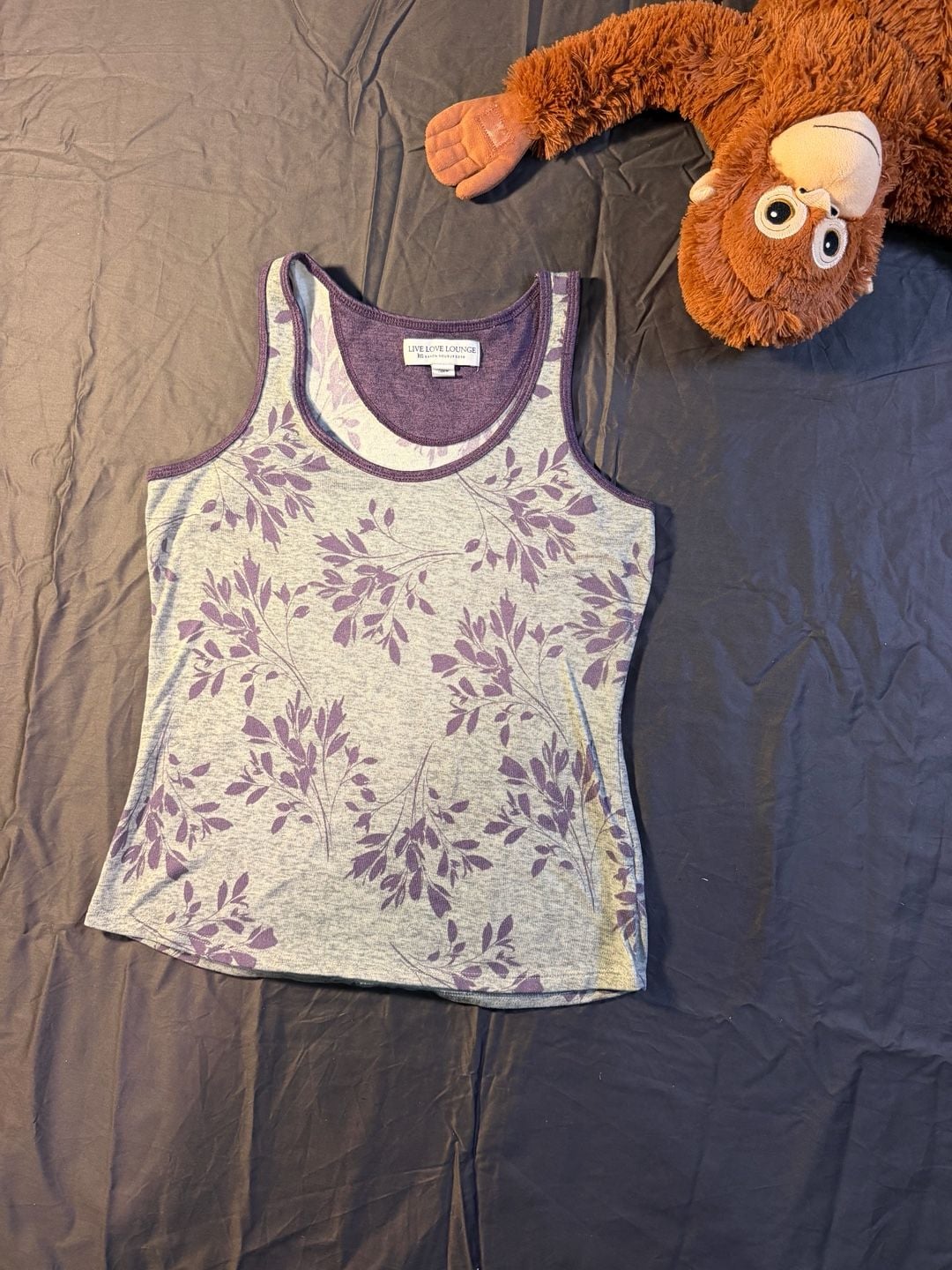 Live Love Lounge Tank Top Size XS Purple Floral 2